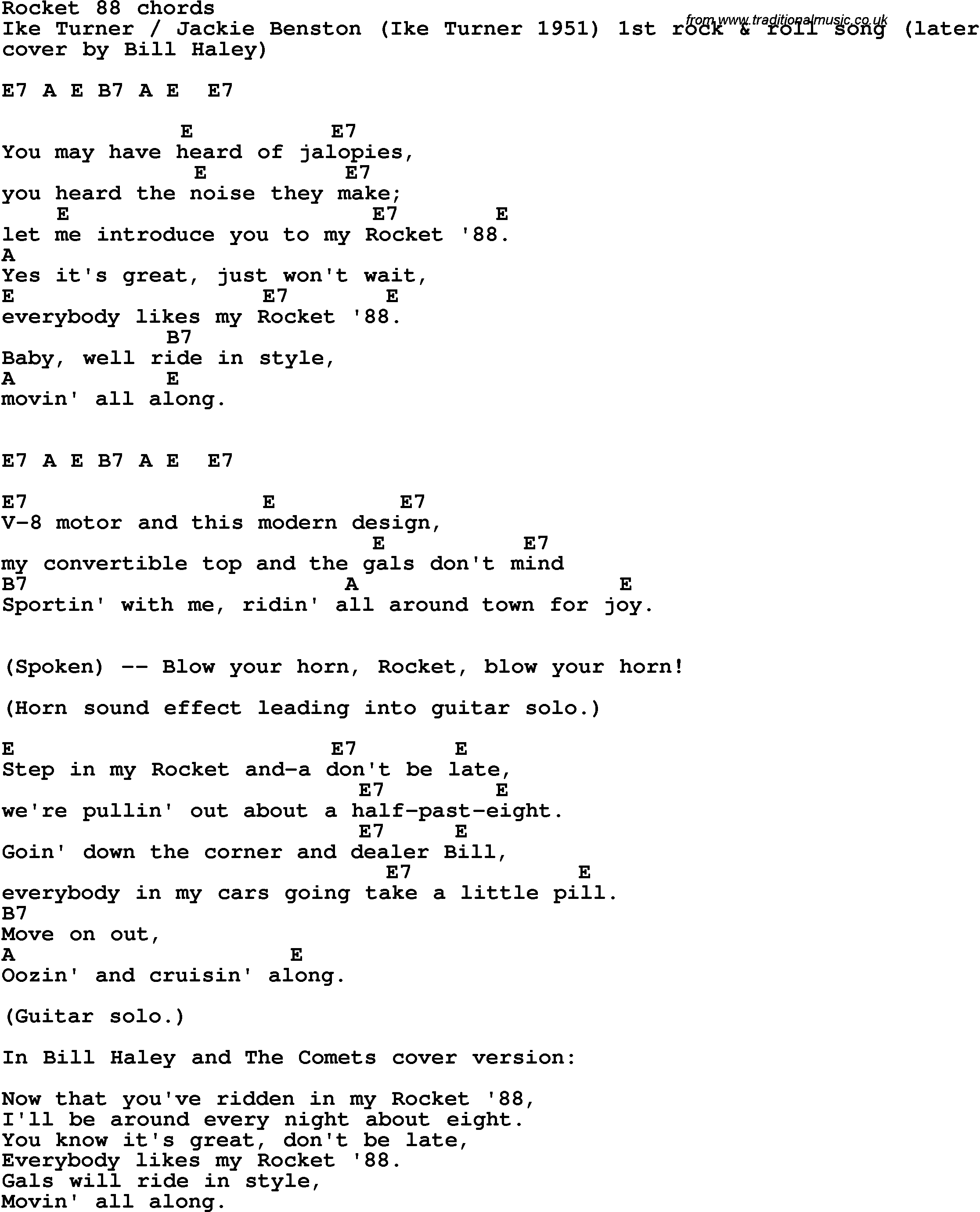 Song Lyrics with guitar chords for Rocket