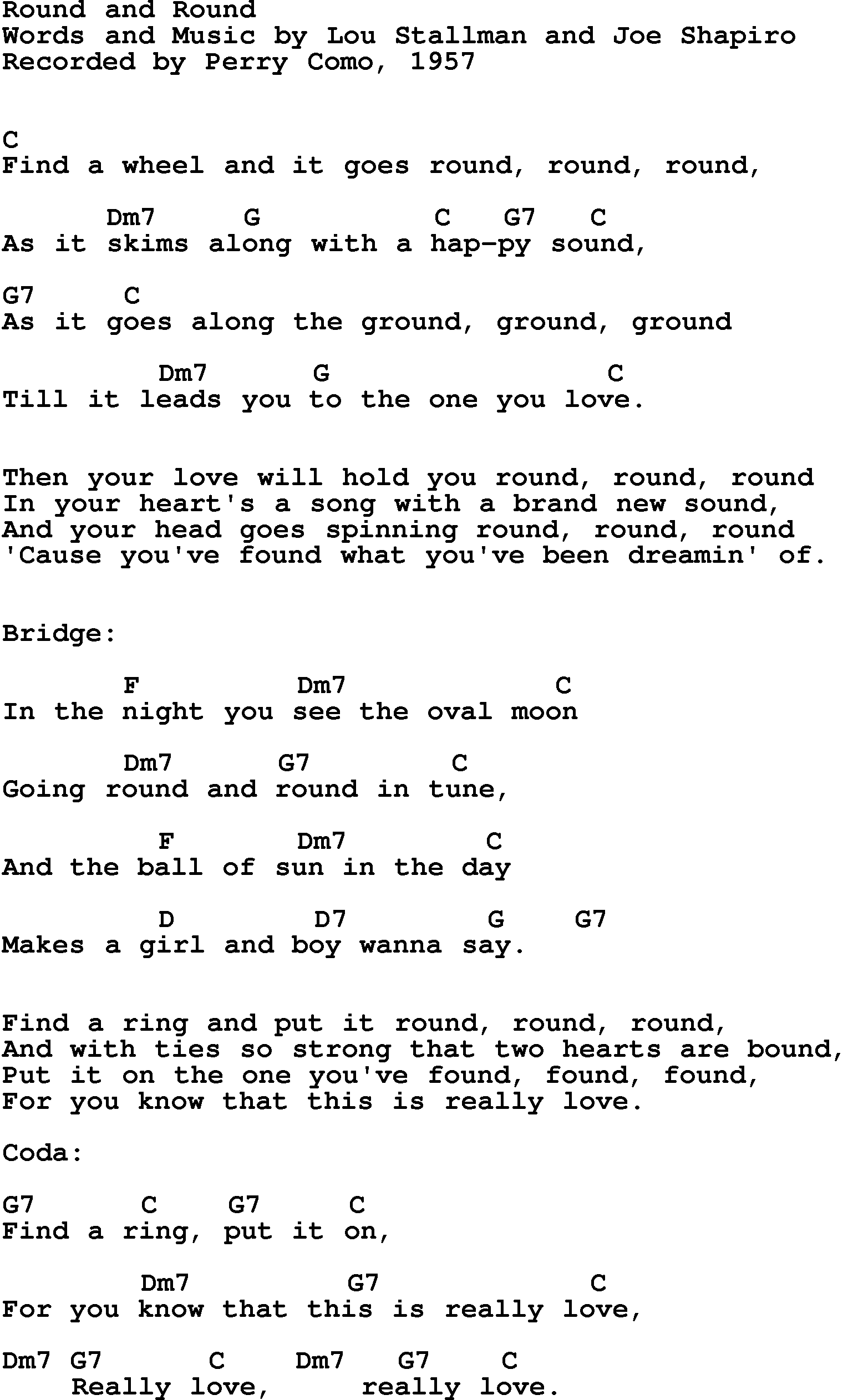 Song Lyrics with guitar chords for Round And Round - Perry Como, 1957