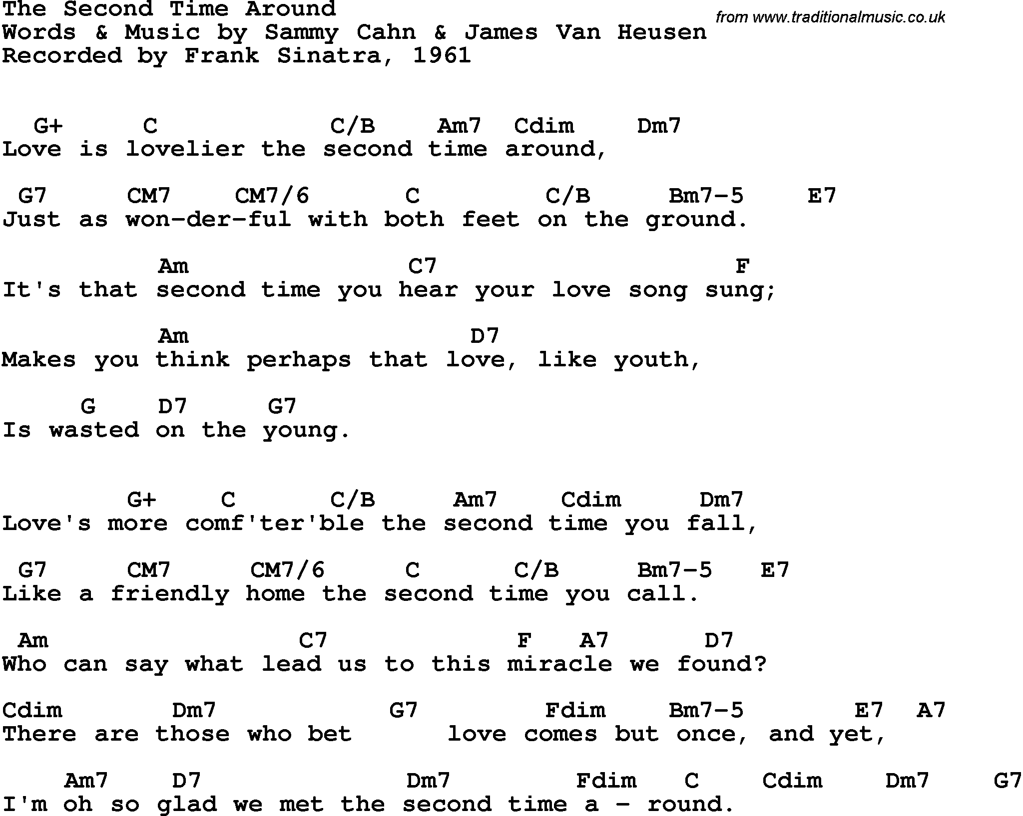 Song Lyrics with guitar chords for Second Time Around, The - Frank Sinatra, 1961