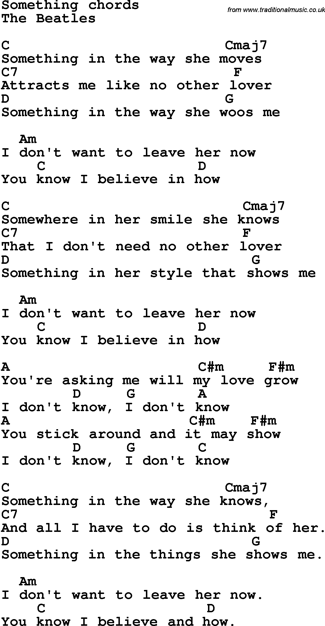 Song Lyrics with guitar chords for Something - The Beatles