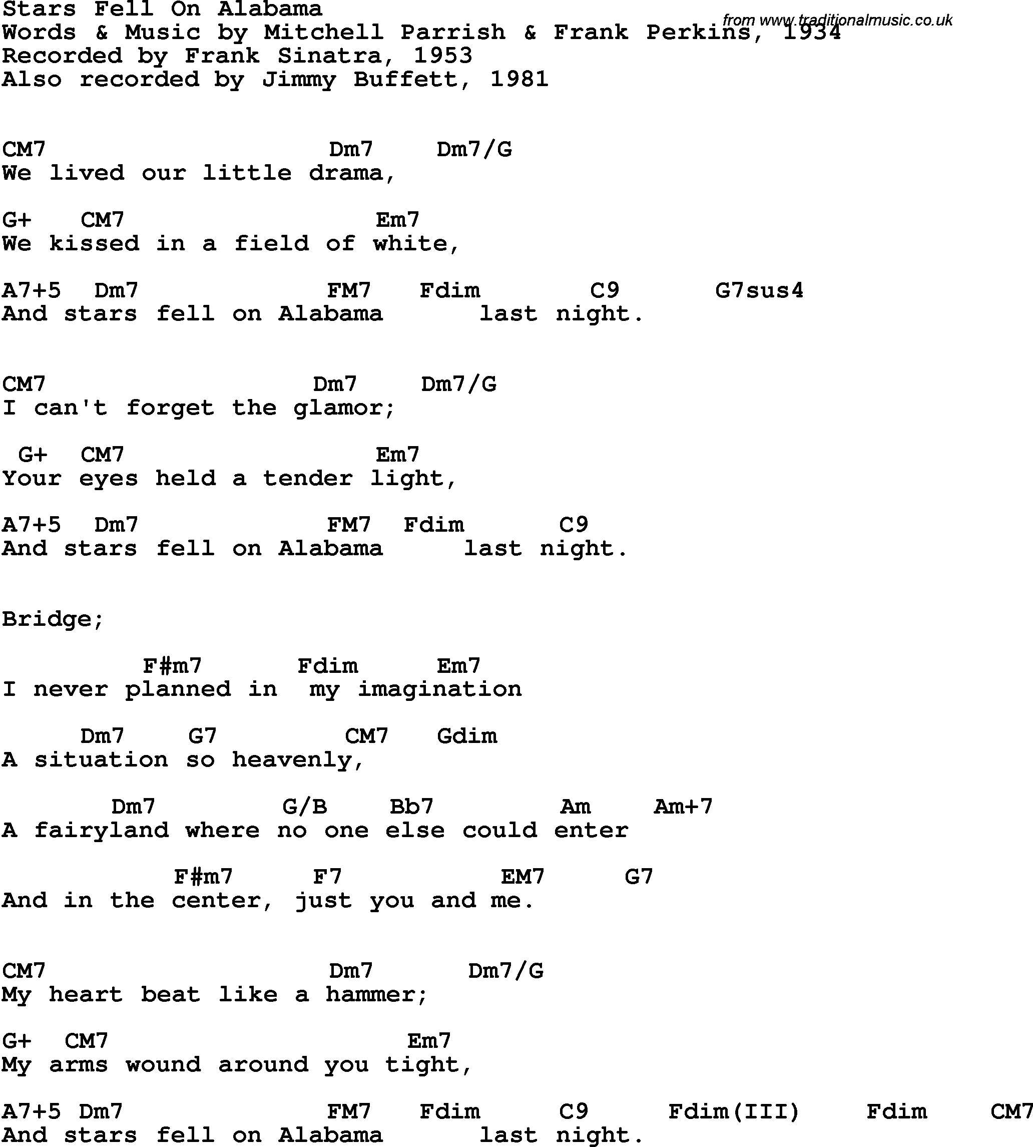Song Lyrics with guitar chords for Stars Fell On Alabama - Frank Sinatra, 1935