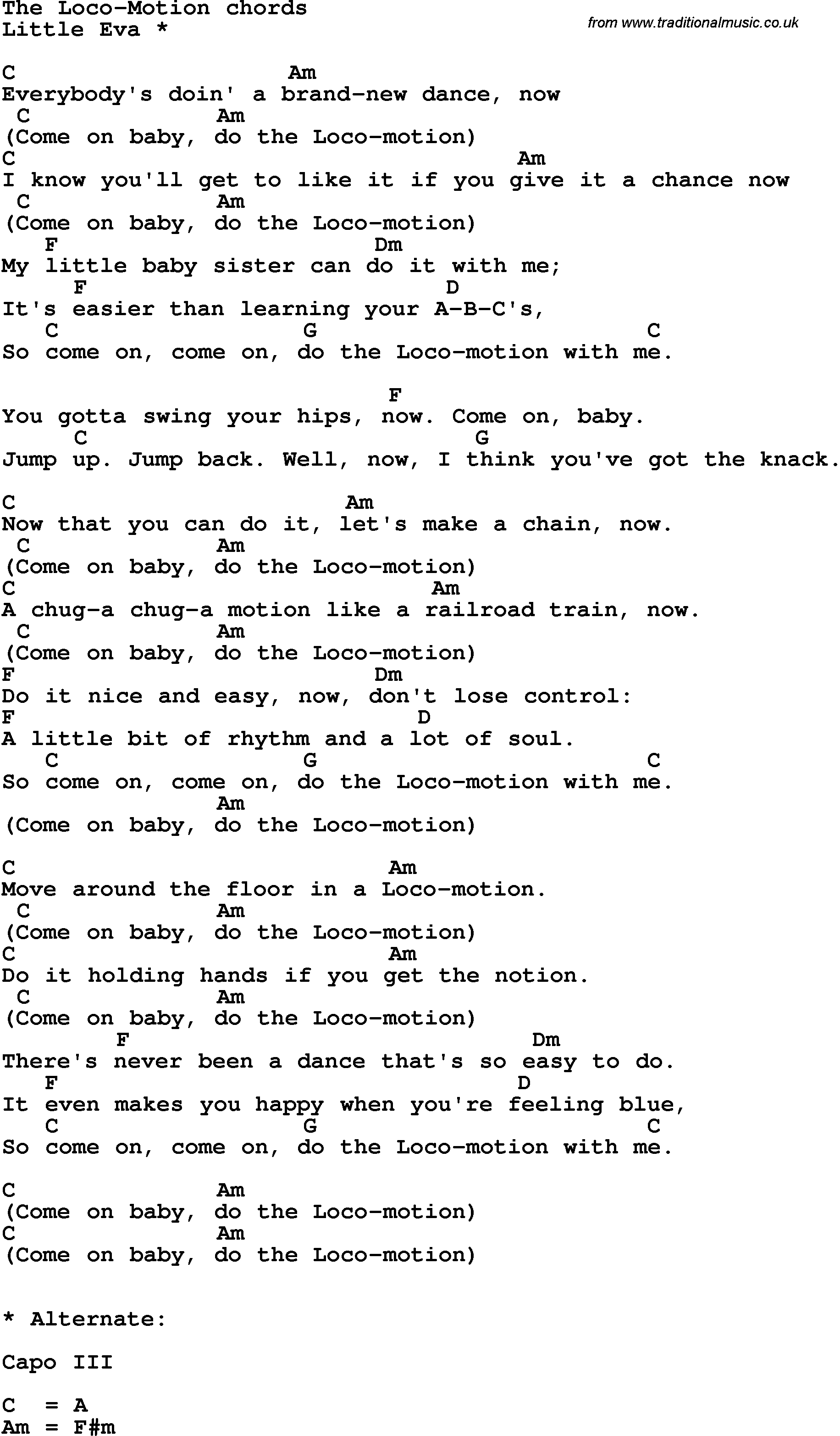 Song Lyrics with guitar chords for The Loco-motion - Little Eva 