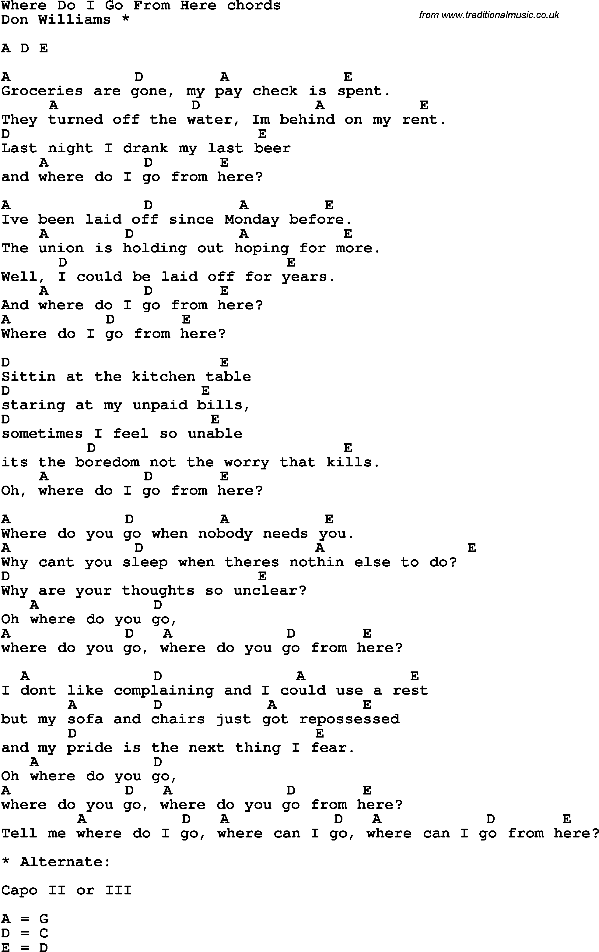Song Lyrics with guitar chords for Where Do I Go From Here