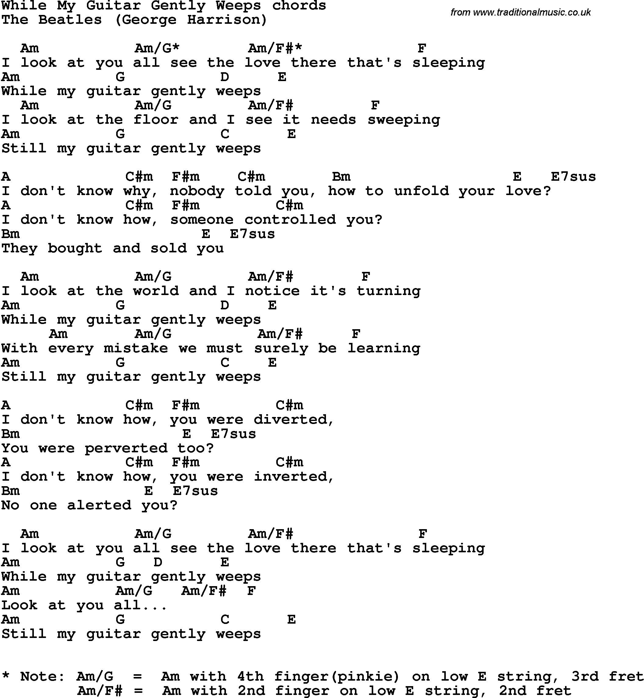 lyrics guitar chords for While Gently Weeps