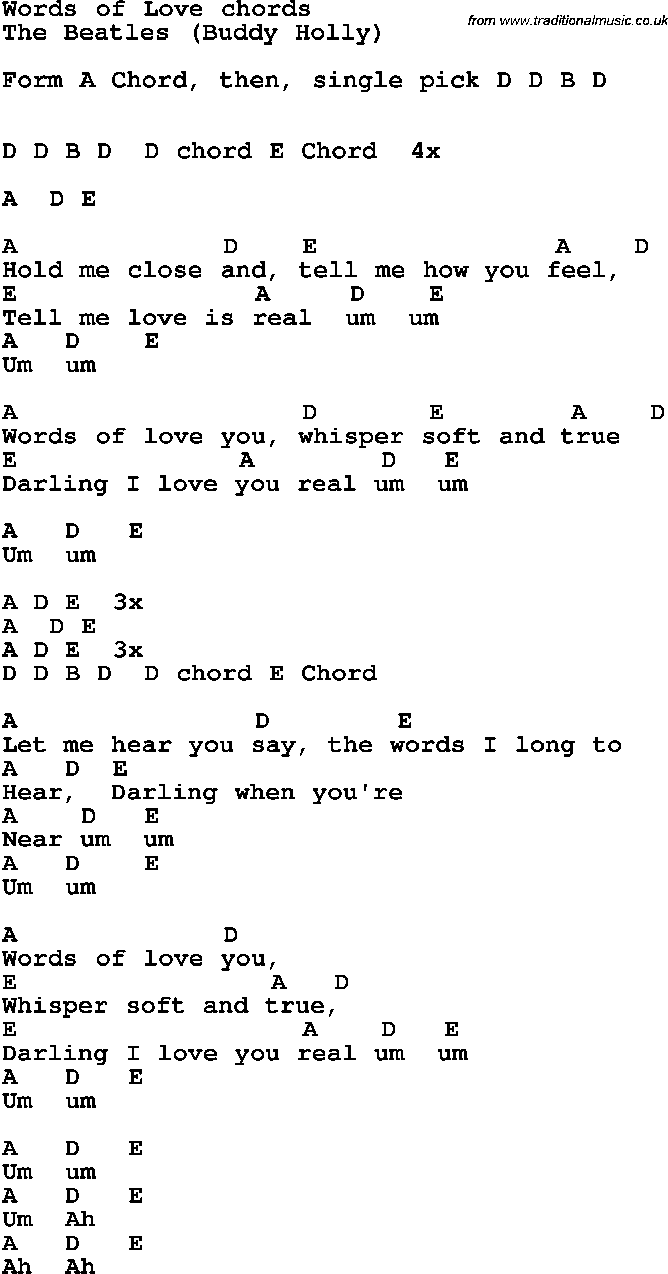 Song Lyrics with guitar chords for Words Of Love - The Beatles