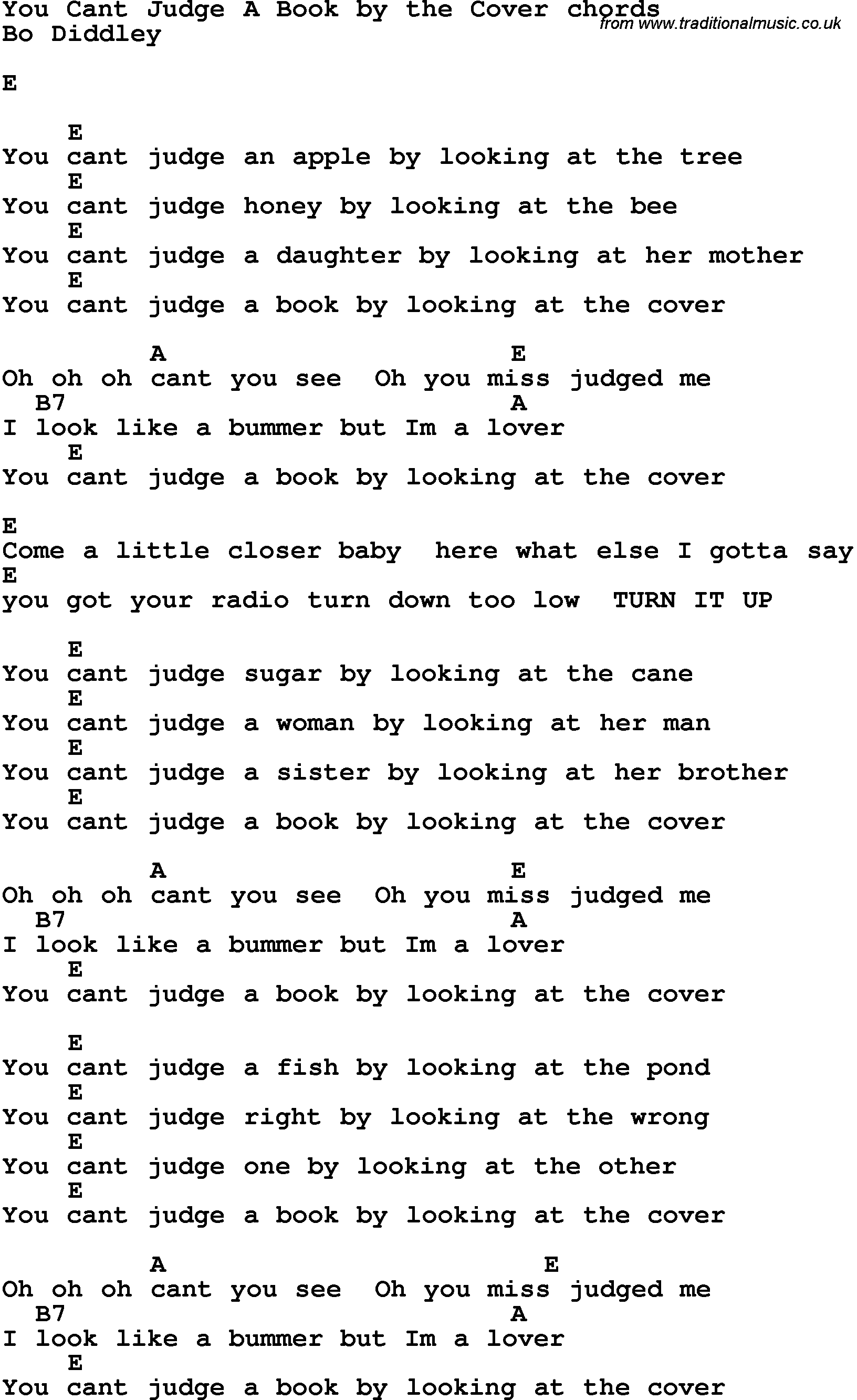 Song Lyrics with guitar chords for You Can't Judge A Book By The Cover