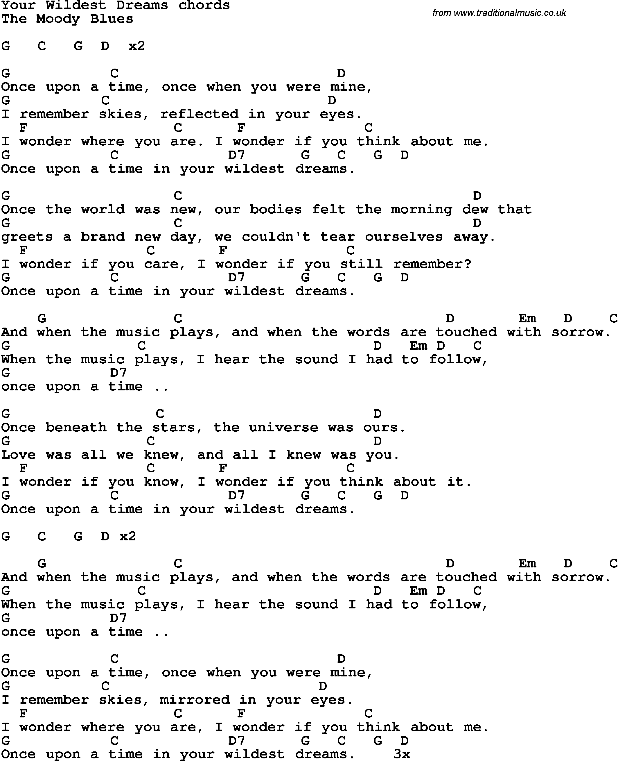 Song Lyrics with guitar chords for Your Wildest Dreams