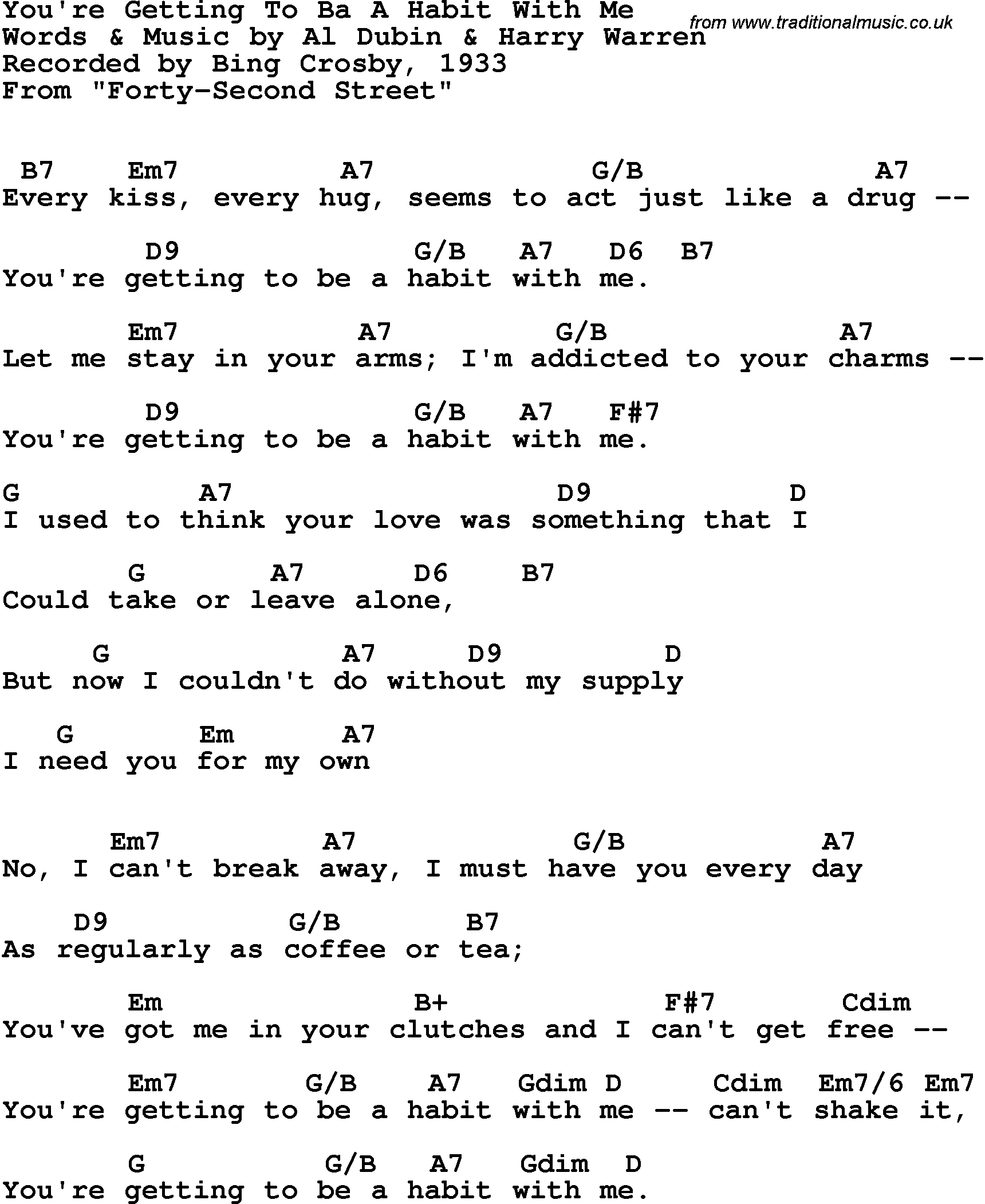 Song Lyrics with guitar chords for You're Getting To Be A Habit With Me - Bing Crosby, 1933