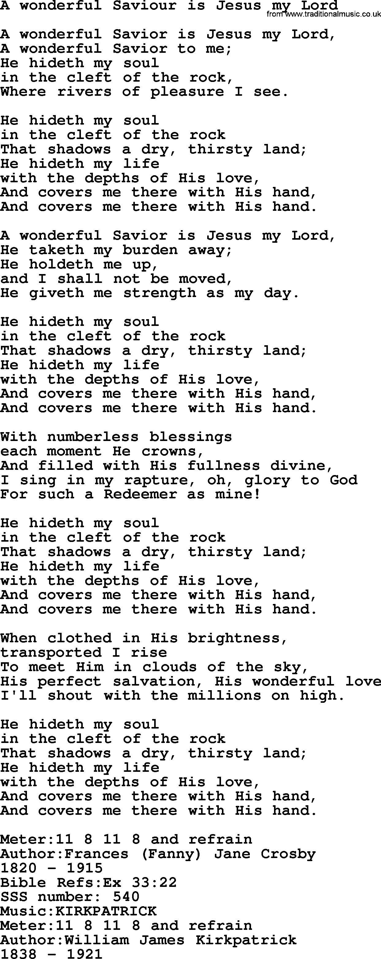 Sacred Songs and Solos complete, 1200 Hymns, title: A Wonderful Saviour Is Jesus My Lord, lyrics and PDF