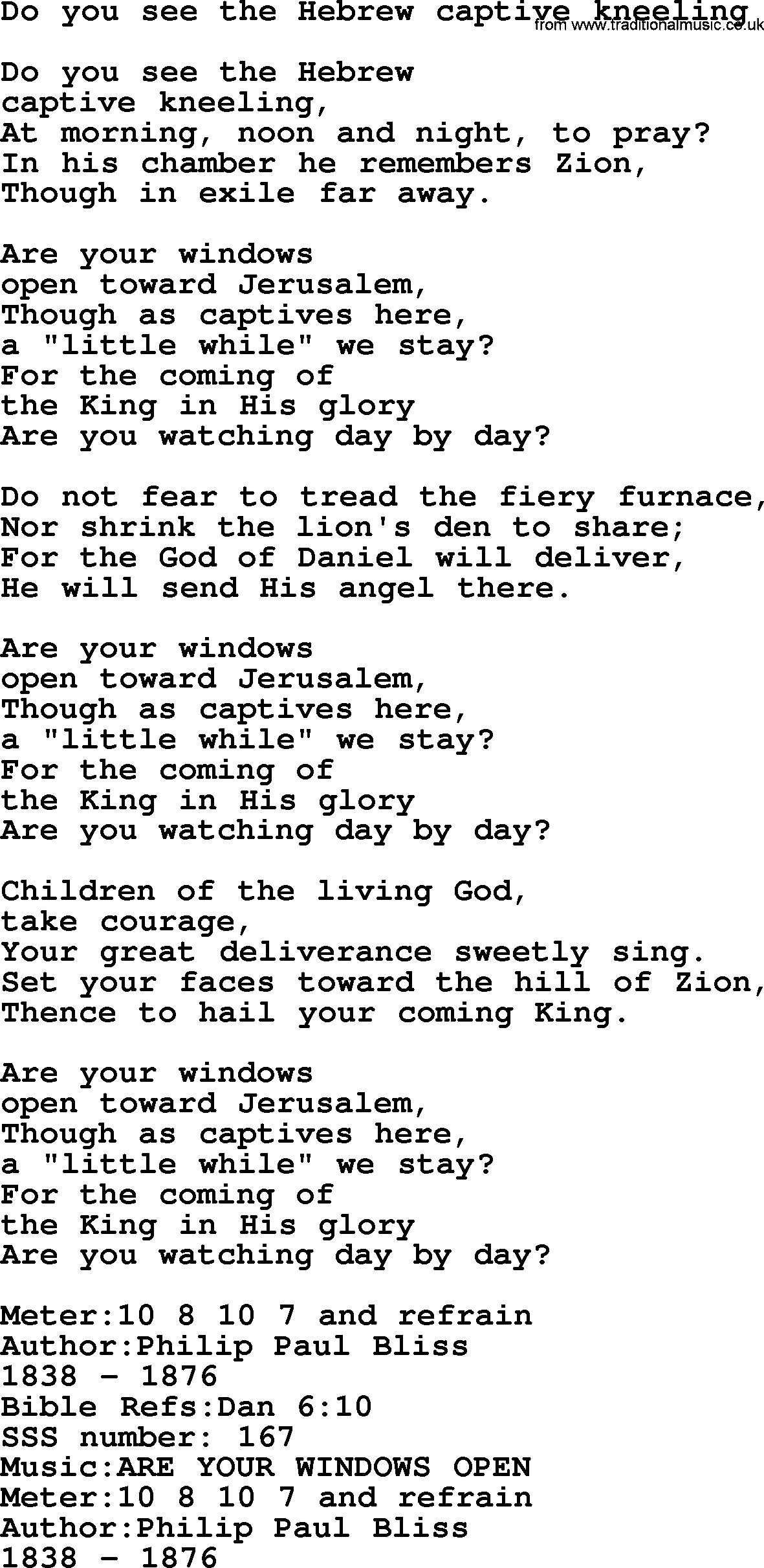 Sacred Songs and Solos complete, 1200 Hymns, title: Do You See The Hebrew Captive Kneeling, lyrics and PDF