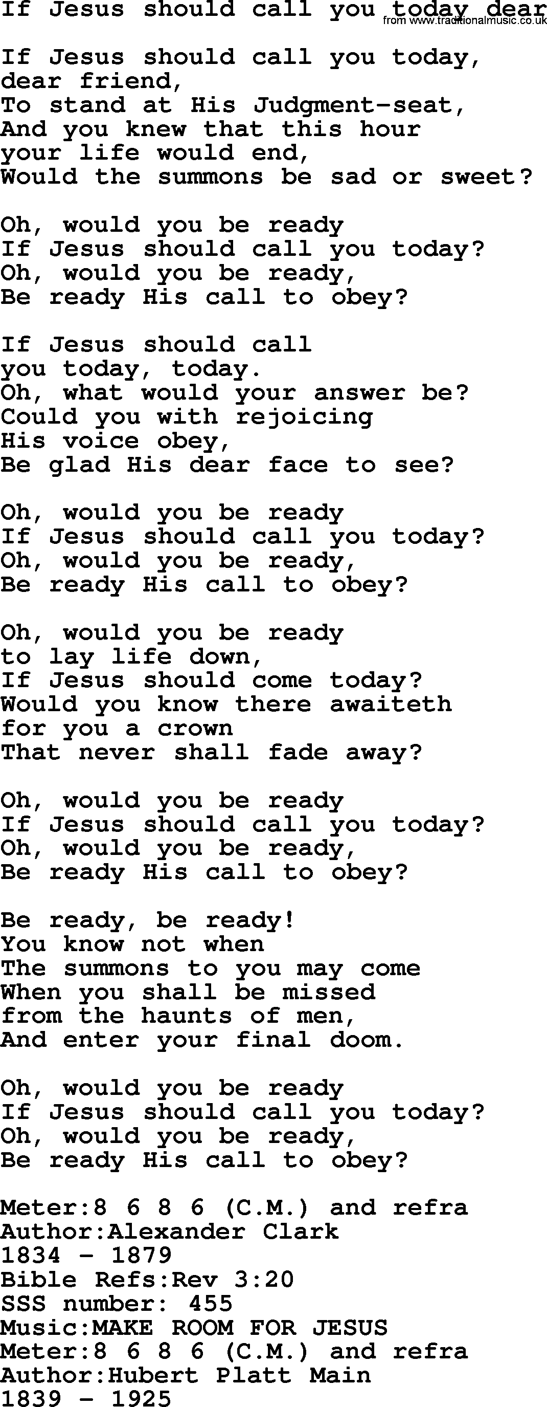 Sacred Songs and Solos complete, 1200 Hymns, title: If Jesus Should Call You Today Dear, lyrics and PDF