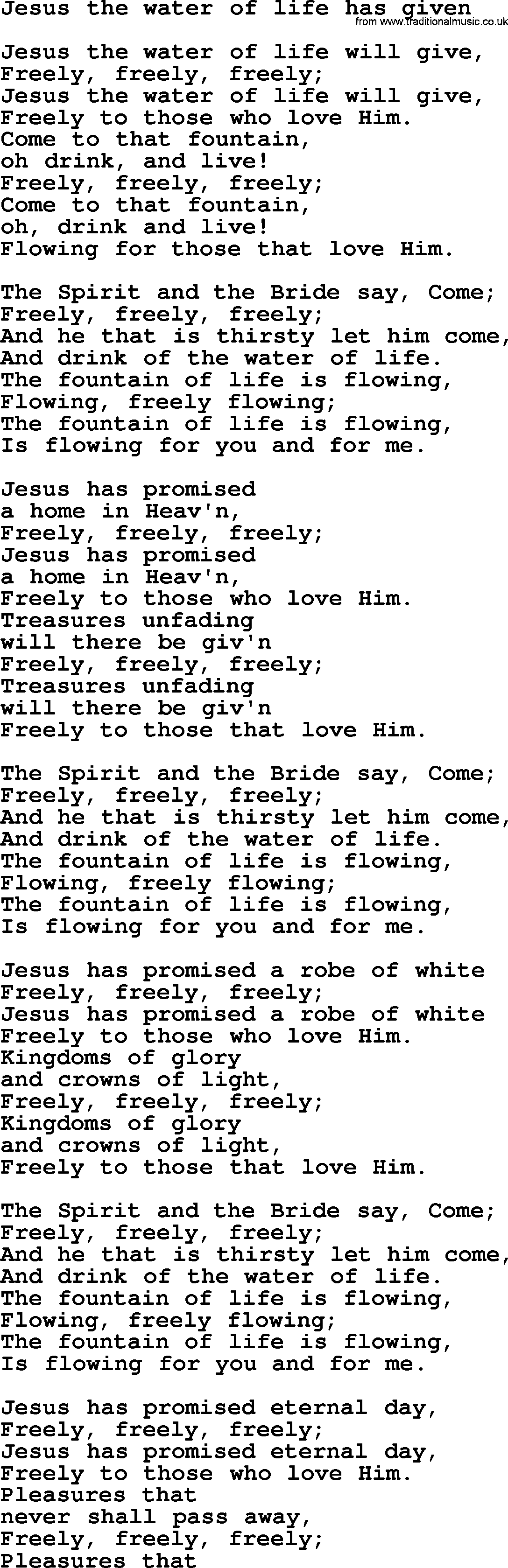 Sacred Songs and Solos complete, 1200 Hymns, title: Jesus The Water Of Life Has Given, lyrics and PDF