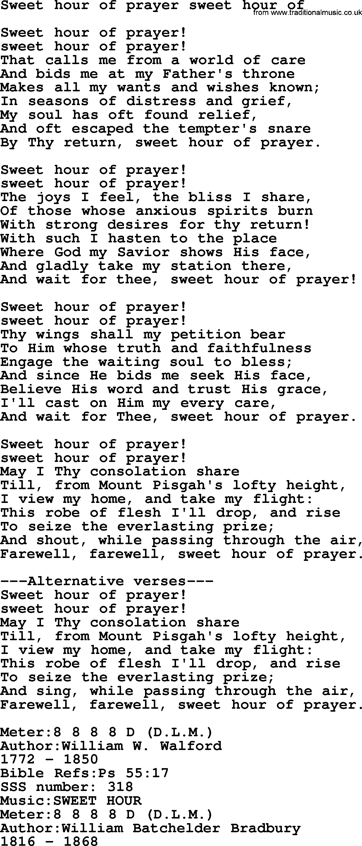 Sacred Songs and Solos complete, 1200 Hymns, title: Sweet Hour Of Prayer Sweet Hour Of, lyrics and PDF