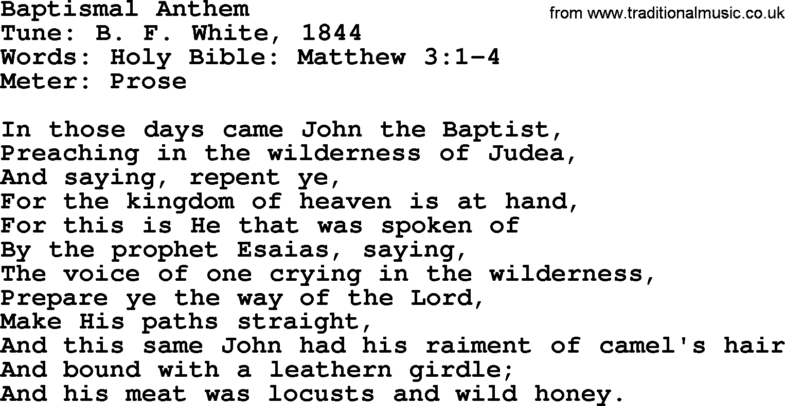 Sacred Harp songs collection, song: Baptismal Anthem, lyrics and PDF