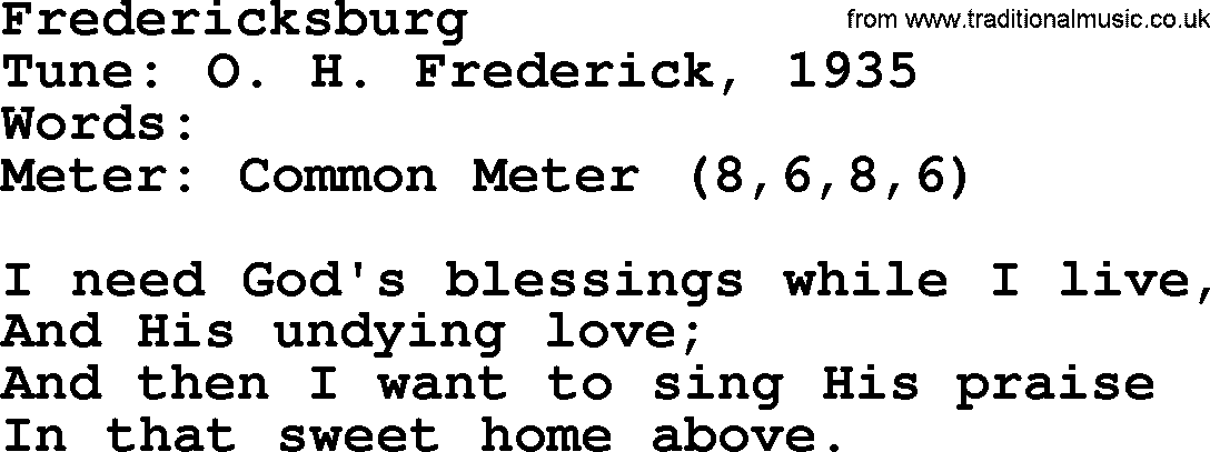 Sacred Harp songs collection, song: Fredericksburg, lyrics and PDF