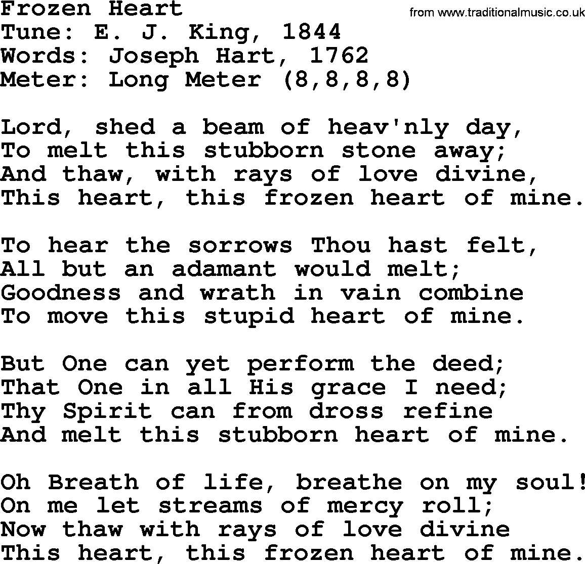 Sacred Harp songs collection, song: Frozen Heart, lyrics and PDF