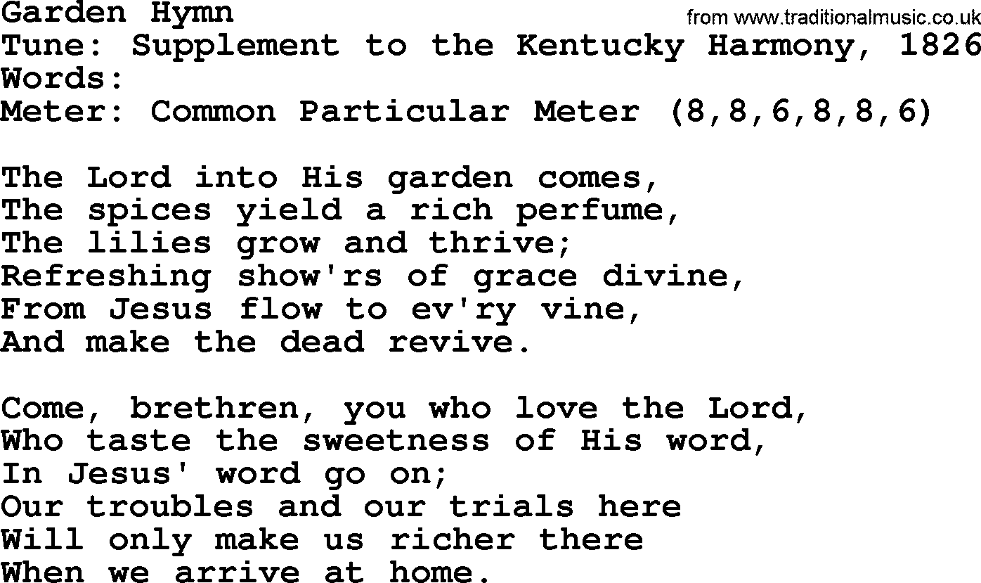Sacred Harp songs collection, song: Garden Hymn, lyrics and PDF