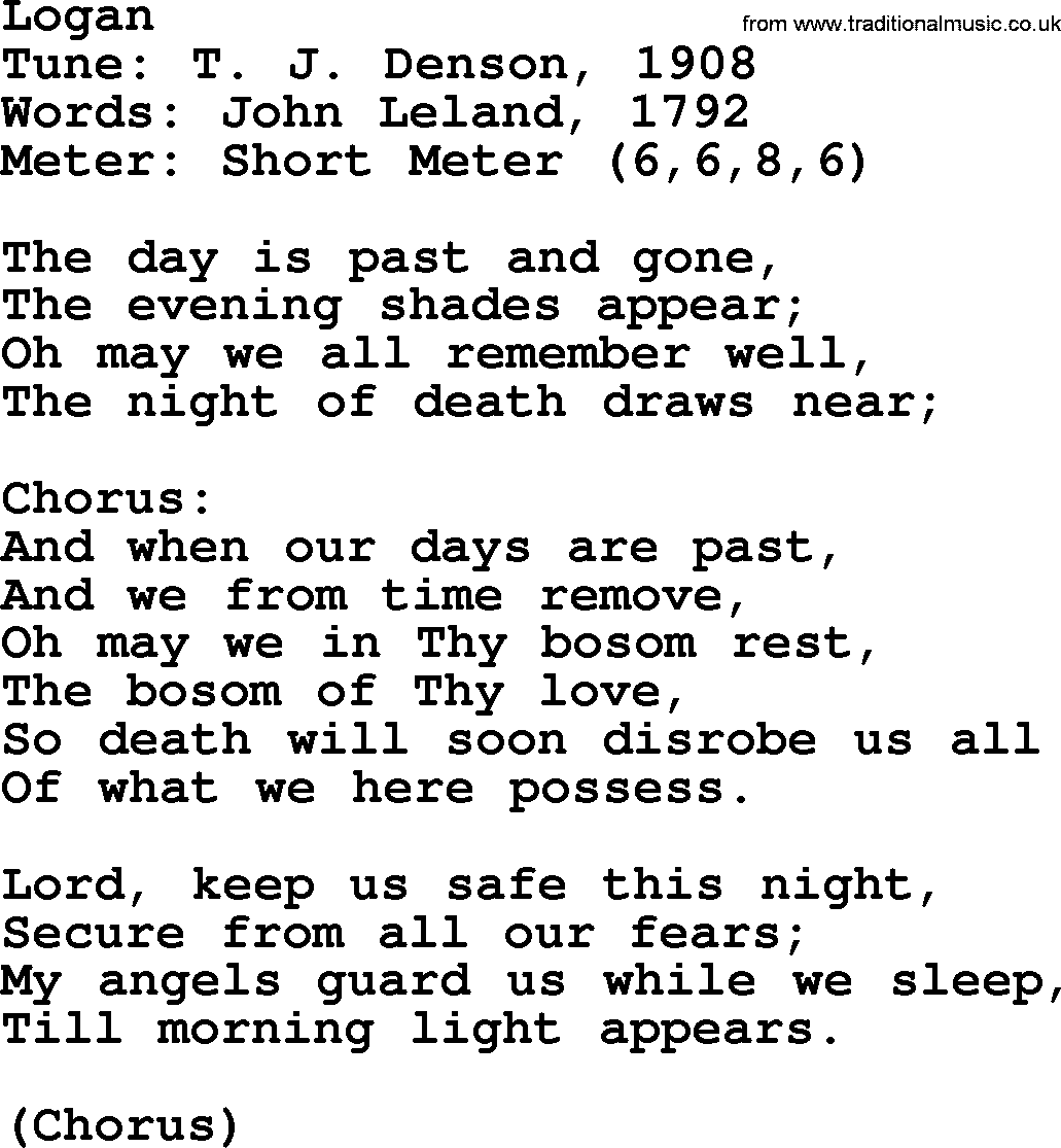 Sacred Harp songs collection, song: Logan, lyrics and PDF