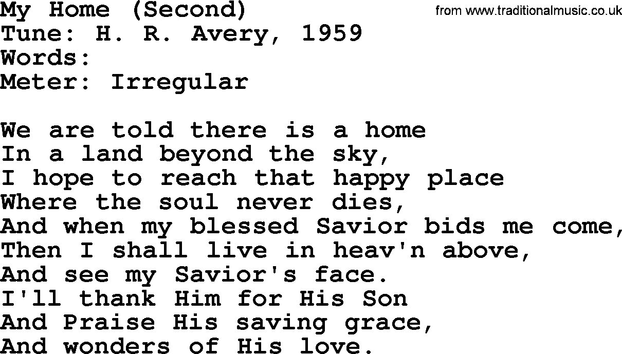 Sacred Harp songs collection, song: My Home (Second), lyrics and PDF