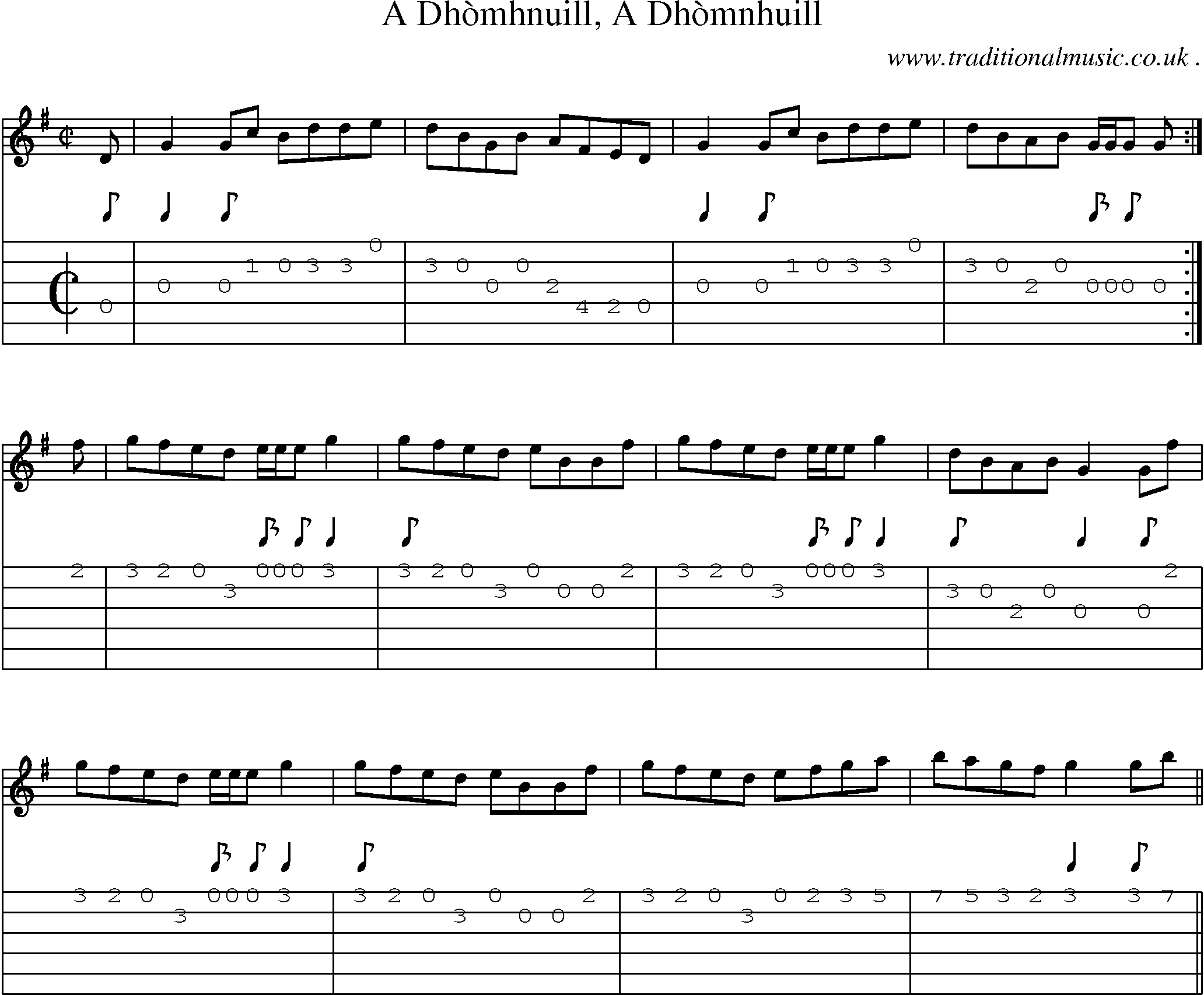 Sheet-music  score, Chords and Guitar Tabs for A Dhomhnuill A Dhomnhuill