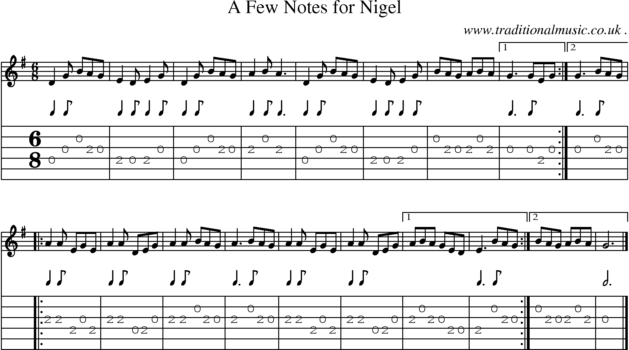 Sheet-music  score, Chords and Guitar Tabs for A Few Notes For Nigel
