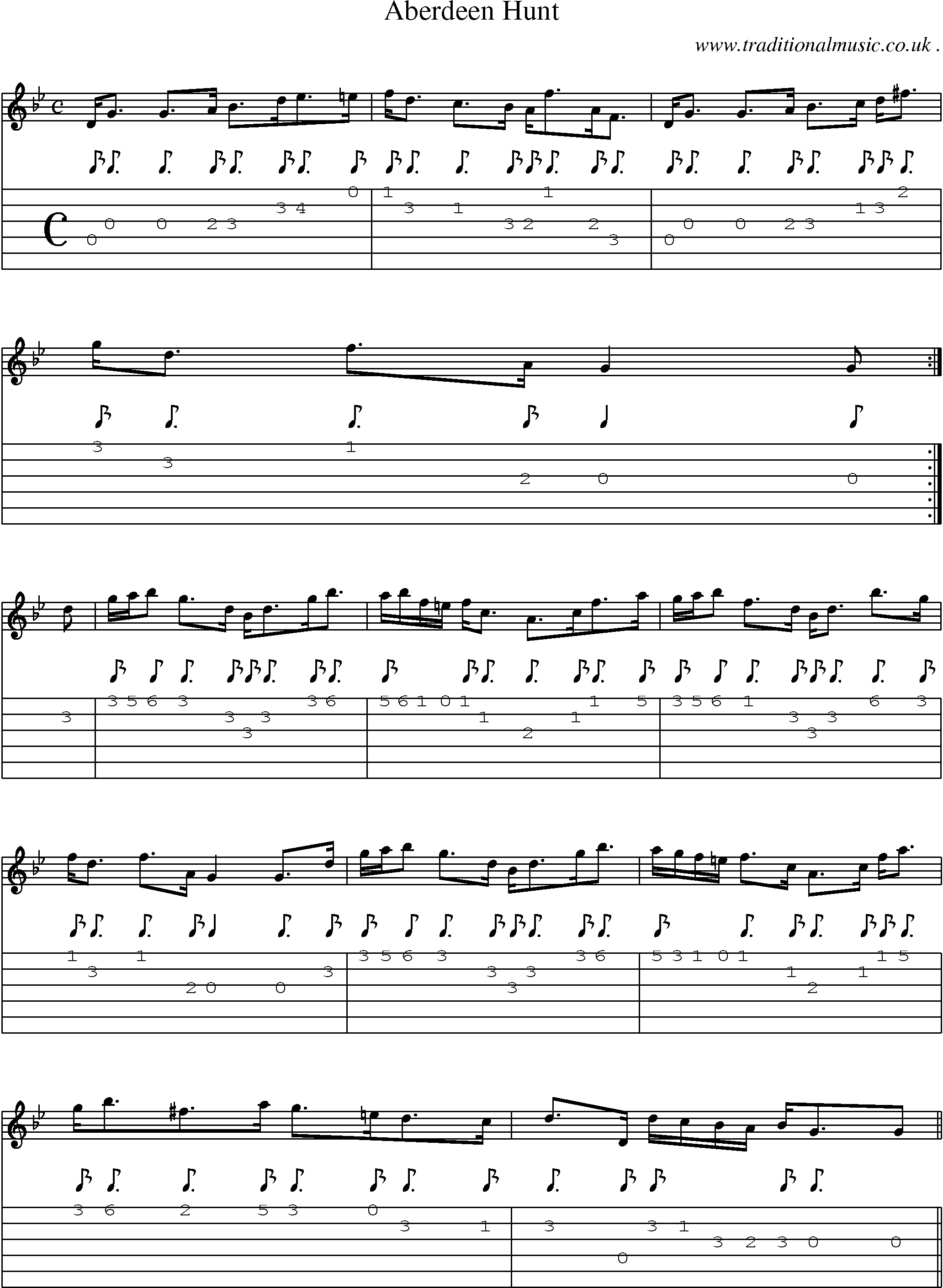 Sheet-music  score, Chords and Guitar Tabs for Aberdeen Hunt