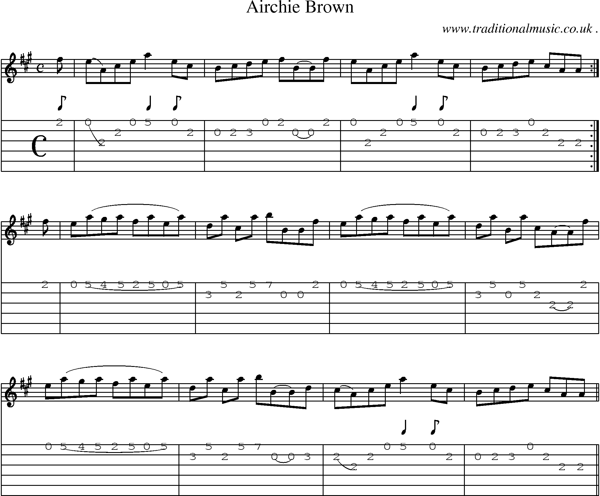 Sheet-music  score, Chords and Guitar Tabs for Airchie Brown
