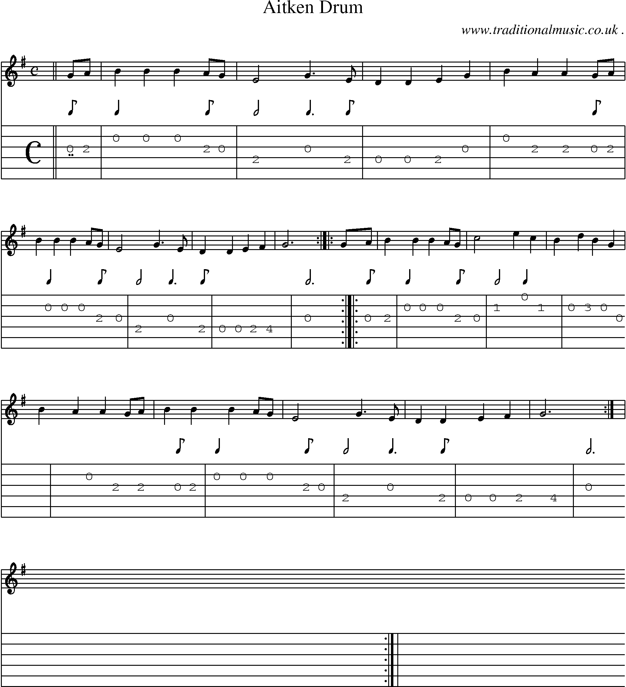 Sheet-music  score, Chords and Guitar Tabs for Aitken Drum