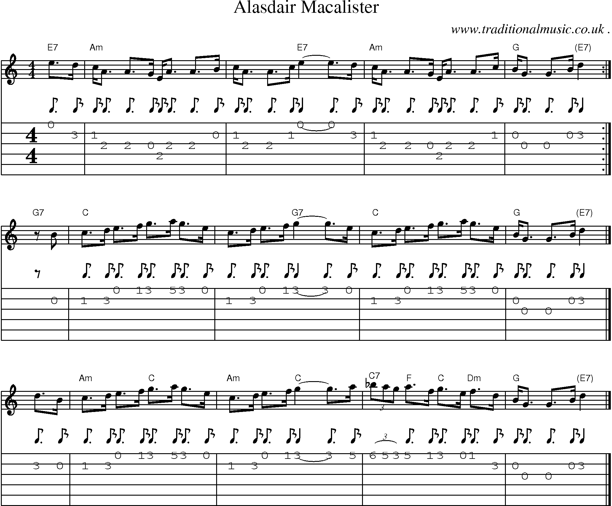 Sheet-music  score, Chords and Guitar Tabs for Alasdair Macalister