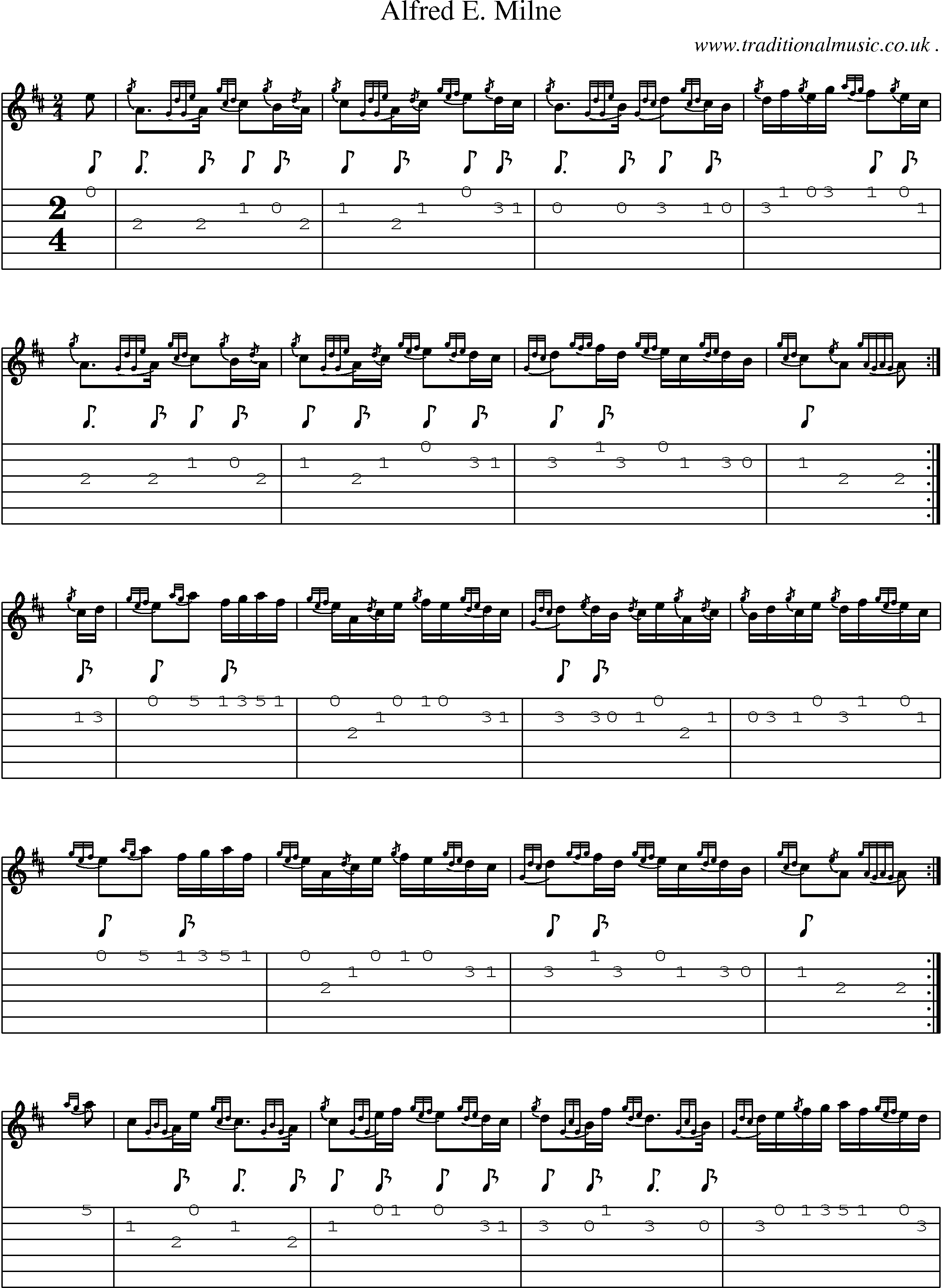 Sheet-music  score, Chords and Guitar Tabs for Alfred E Milne