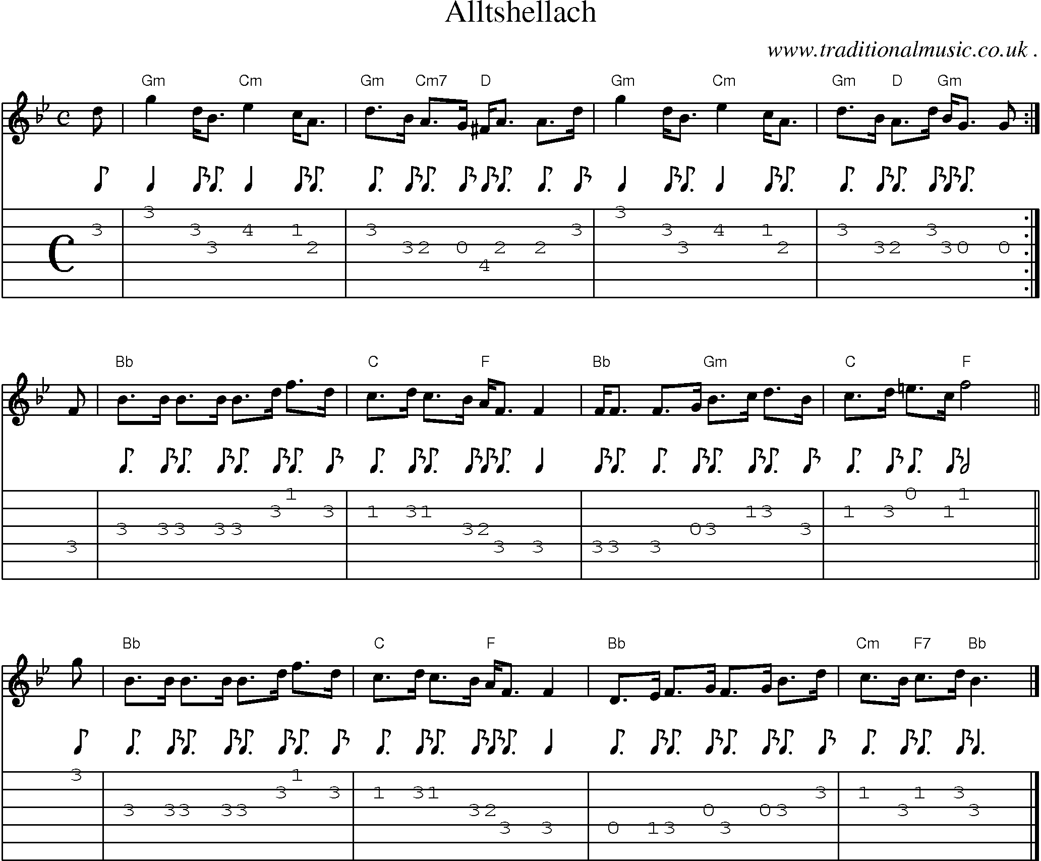 Sheet-music  score, Chords and Guitar Tabs for Alltshellach