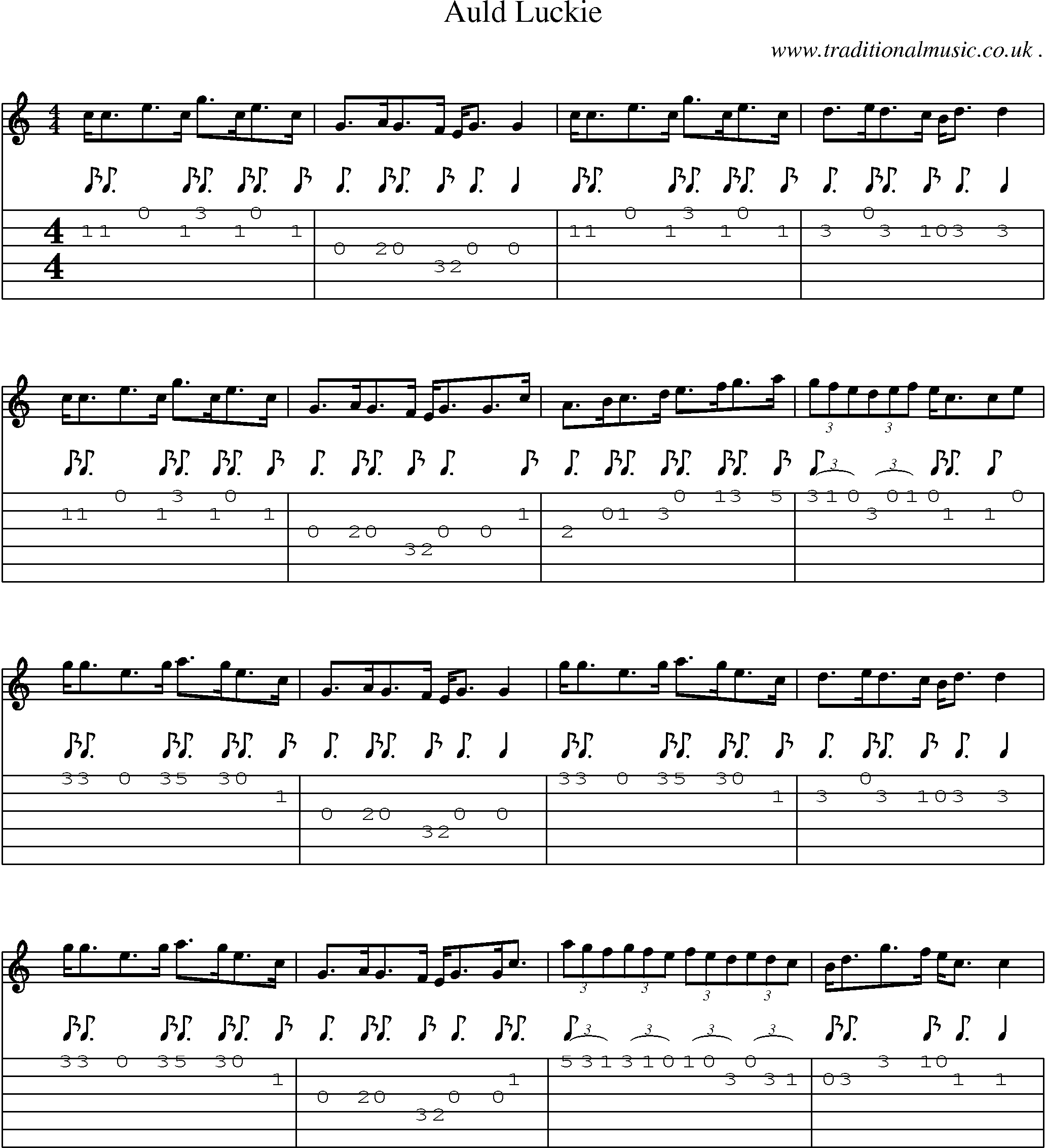 Sheet-music  score, Chords and Guitar Tabs for Auld Luckie