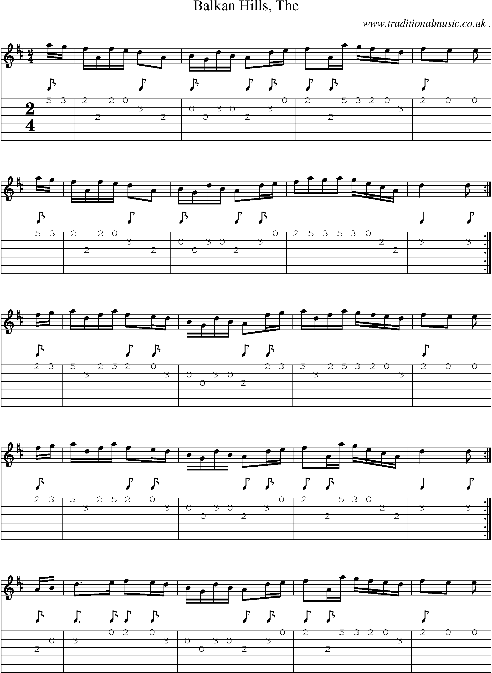 Sheet-music  score, Chords and Guitar Tabs for Balkan Hills The