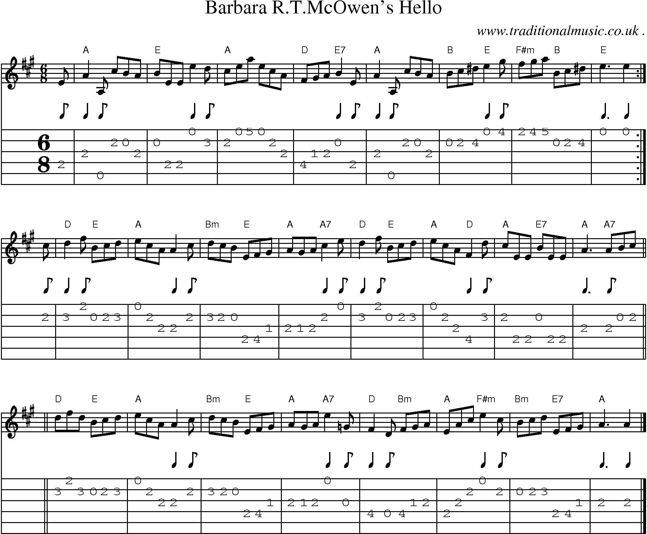 Sheet-music  score, Chords and Guitar Tabs for Barbara Rtmcowens Hello