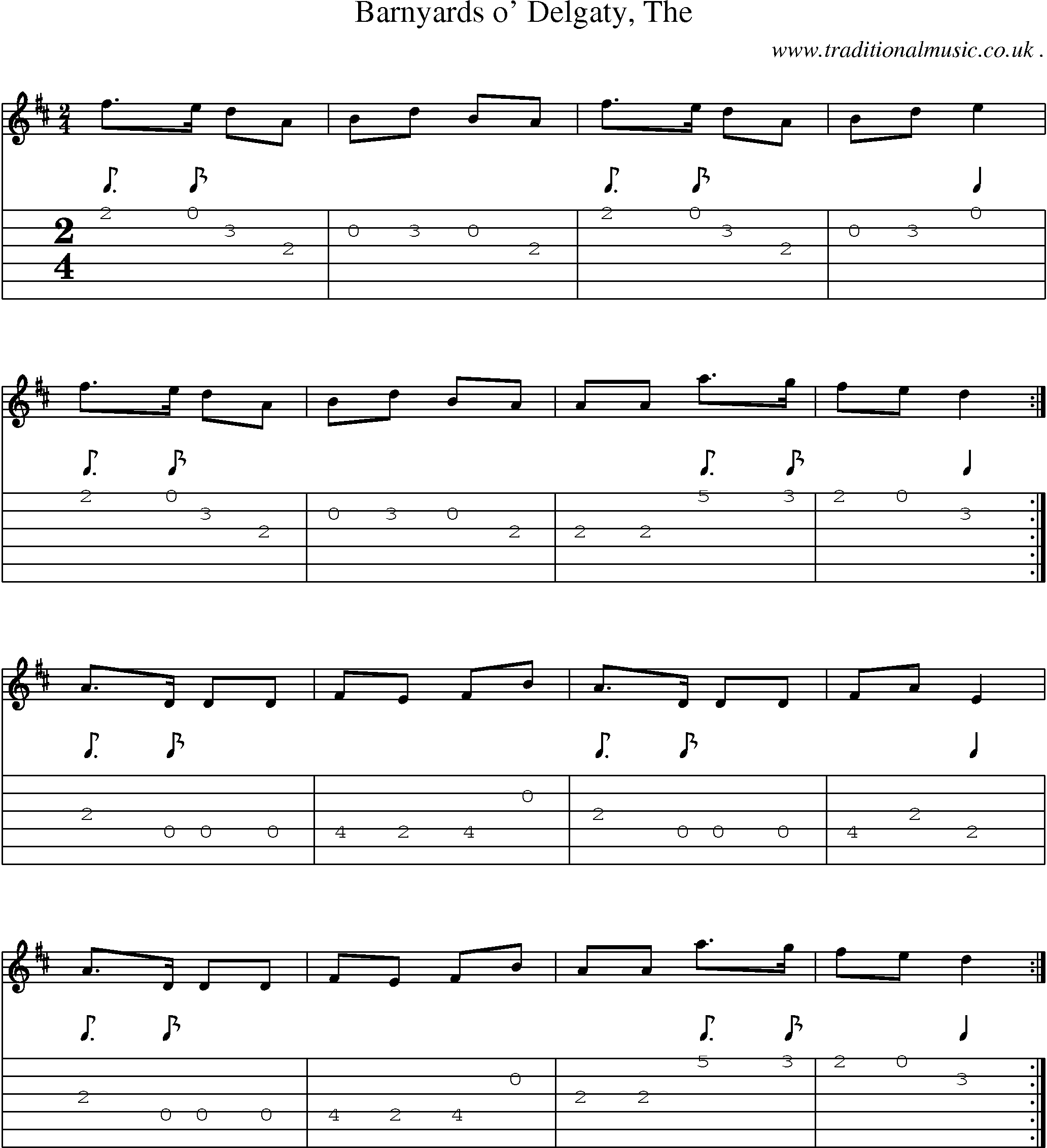 Sheet-music  score, Chords and Guitar Tabs for Barnyards O Delgaty The