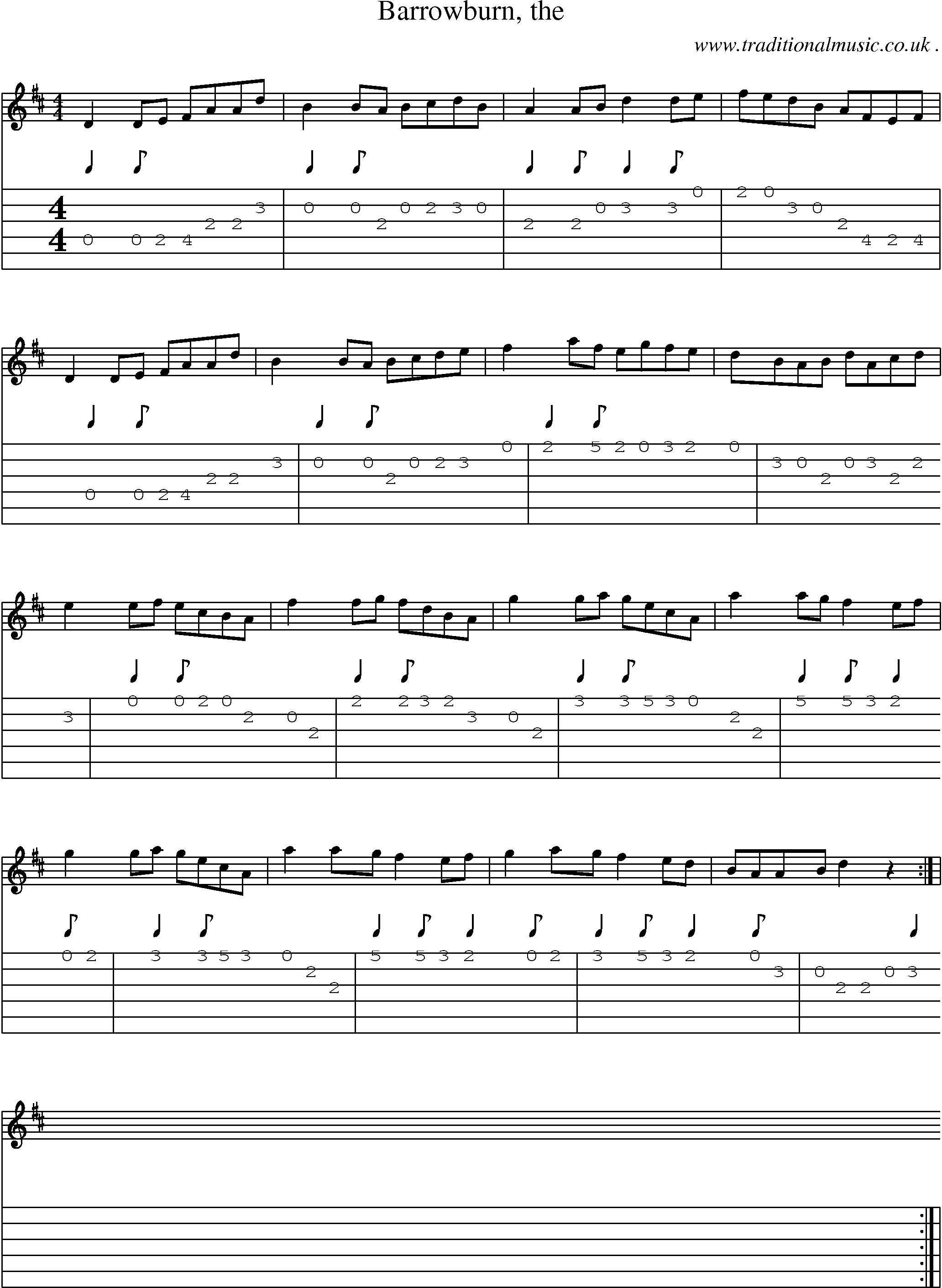 Sheet-music  score, Chords and Guitar Tabs for Barrowburn The