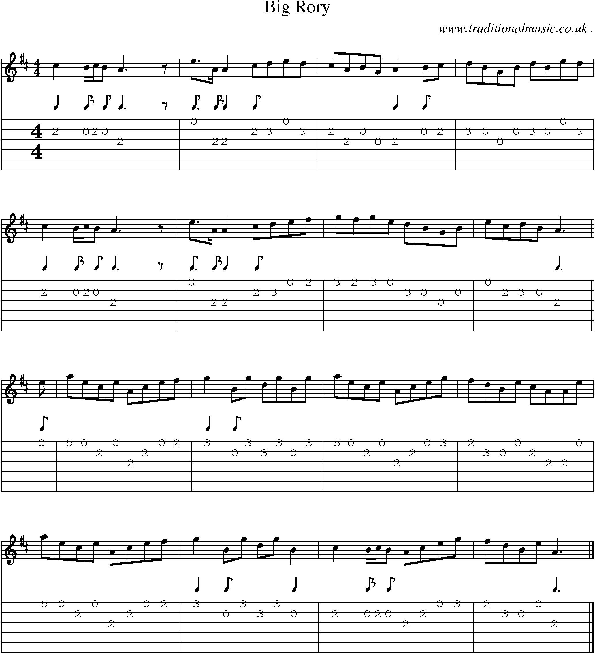 Sheet-music  score, Chords and Guitar Tabs for Big Rory