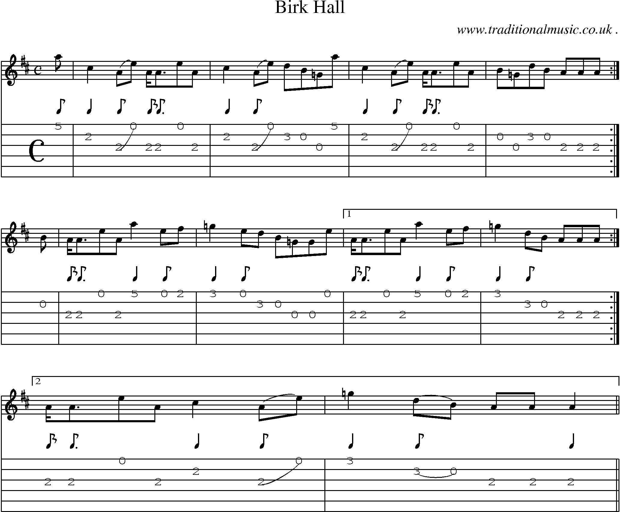 Sheet-music  score, Chords and Guitar Tabs for Birk Hall