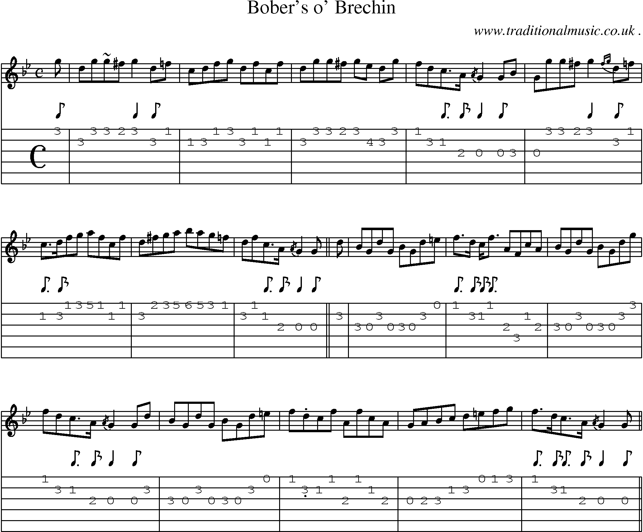Sheet-music  score, Chords and Guitar Tabs for Bobers O Brechin