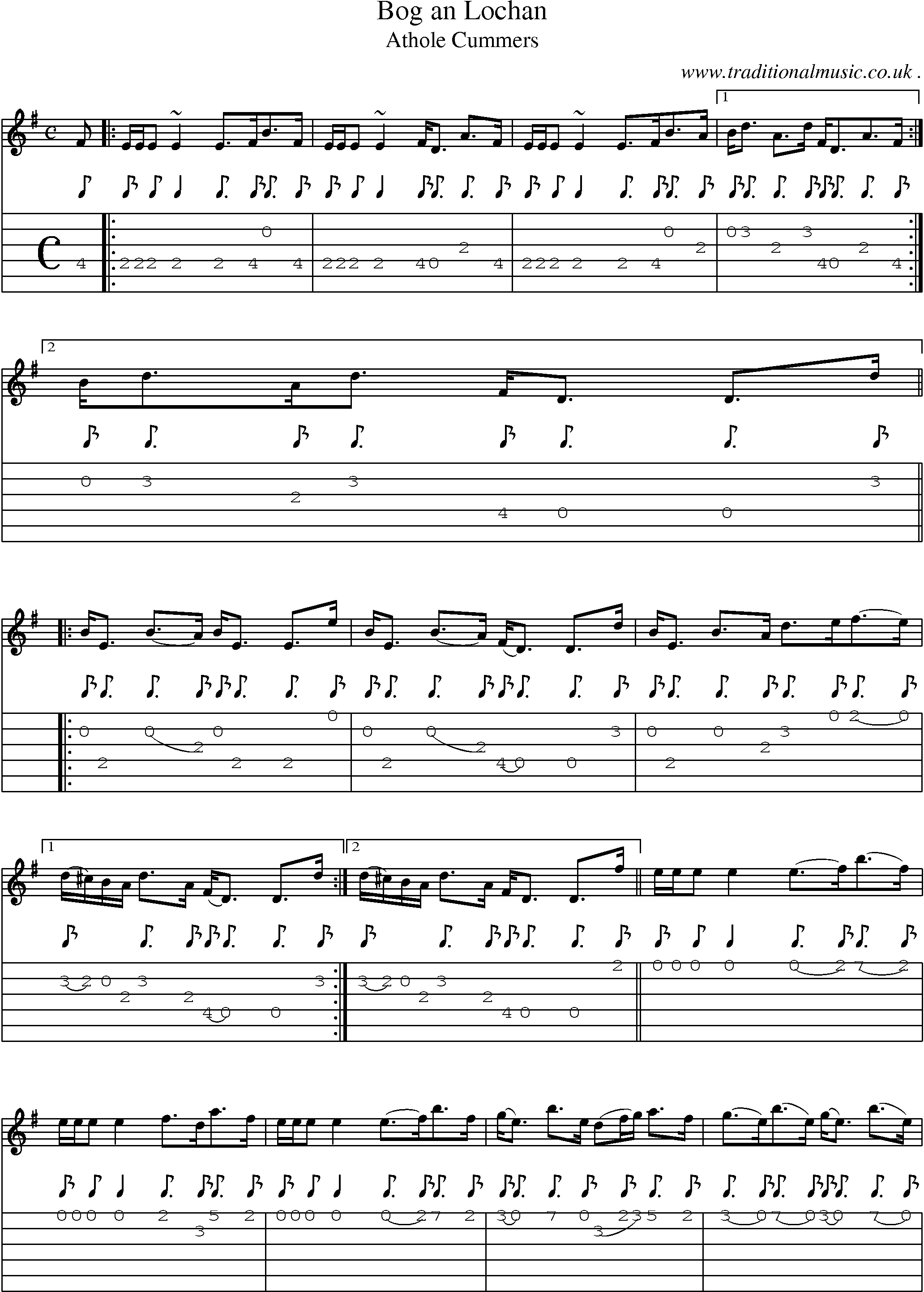 Sheet-music  score, Chords and Guitar Tabs for Bog An Lochan