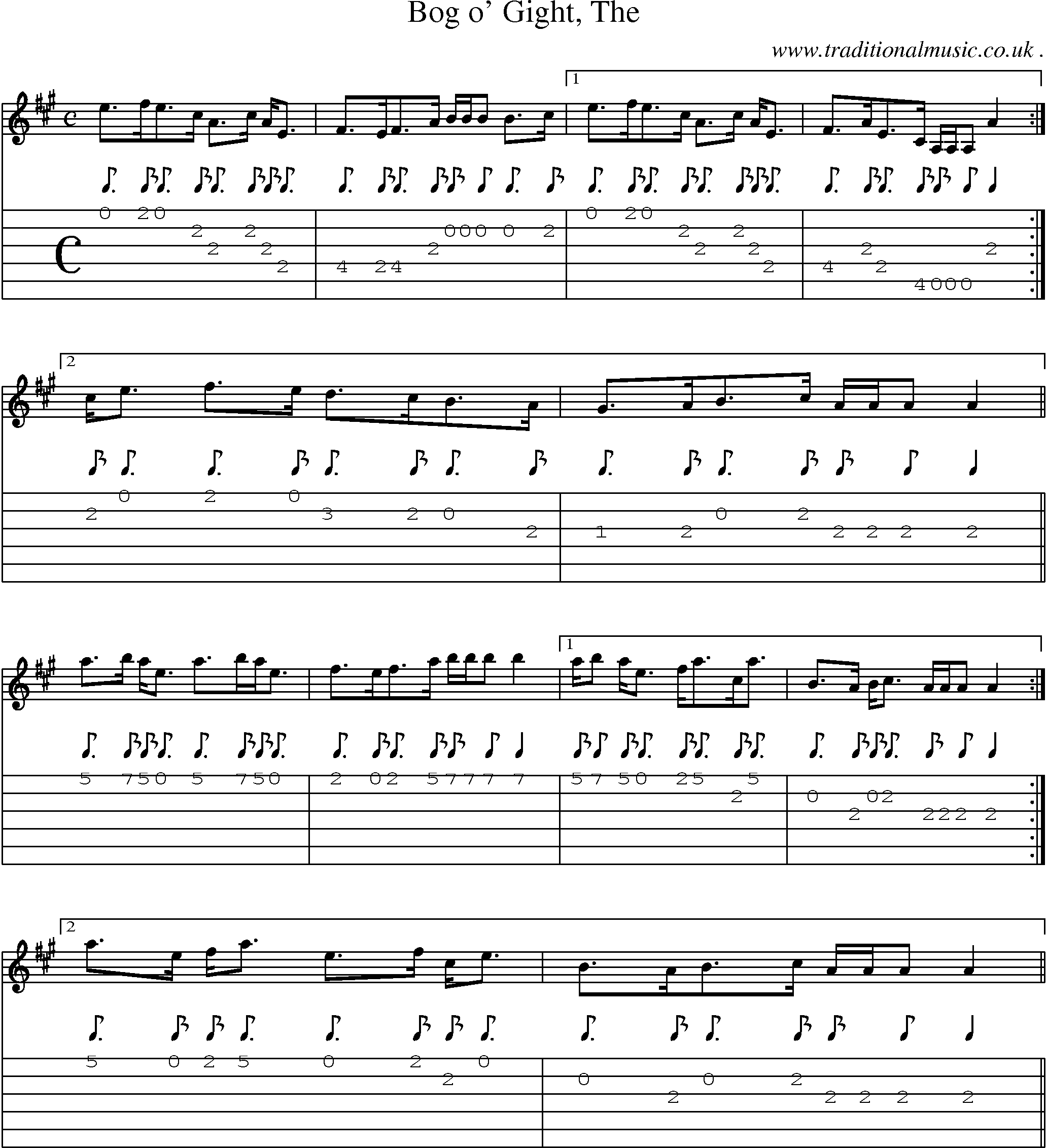 Sheet-music  score, Chords and Guitar Tabs for Bog O Gight The