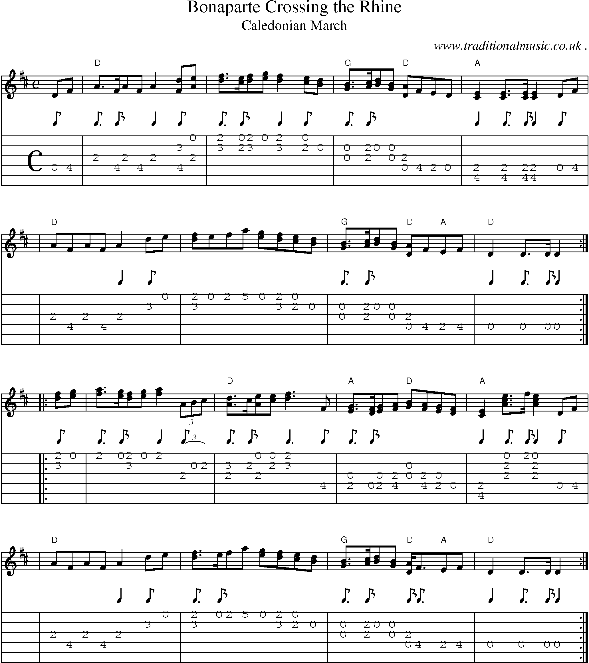 Sheet-music  score, Chords and Guitar Tabs for Bonaparte Crossing The Rhine