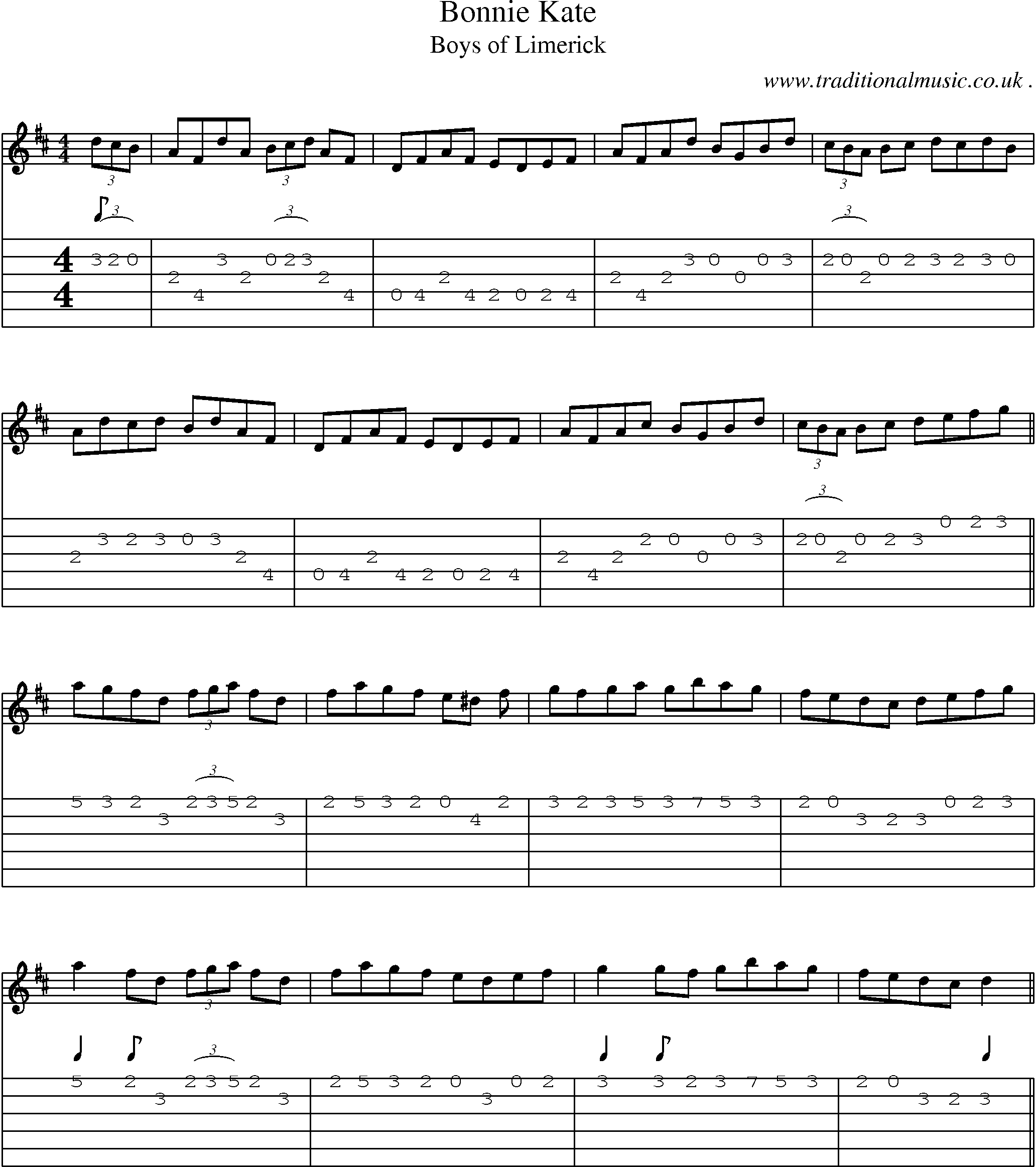 Sheet-music  score, Chords and Guitar Tabs for Bonnie Kate