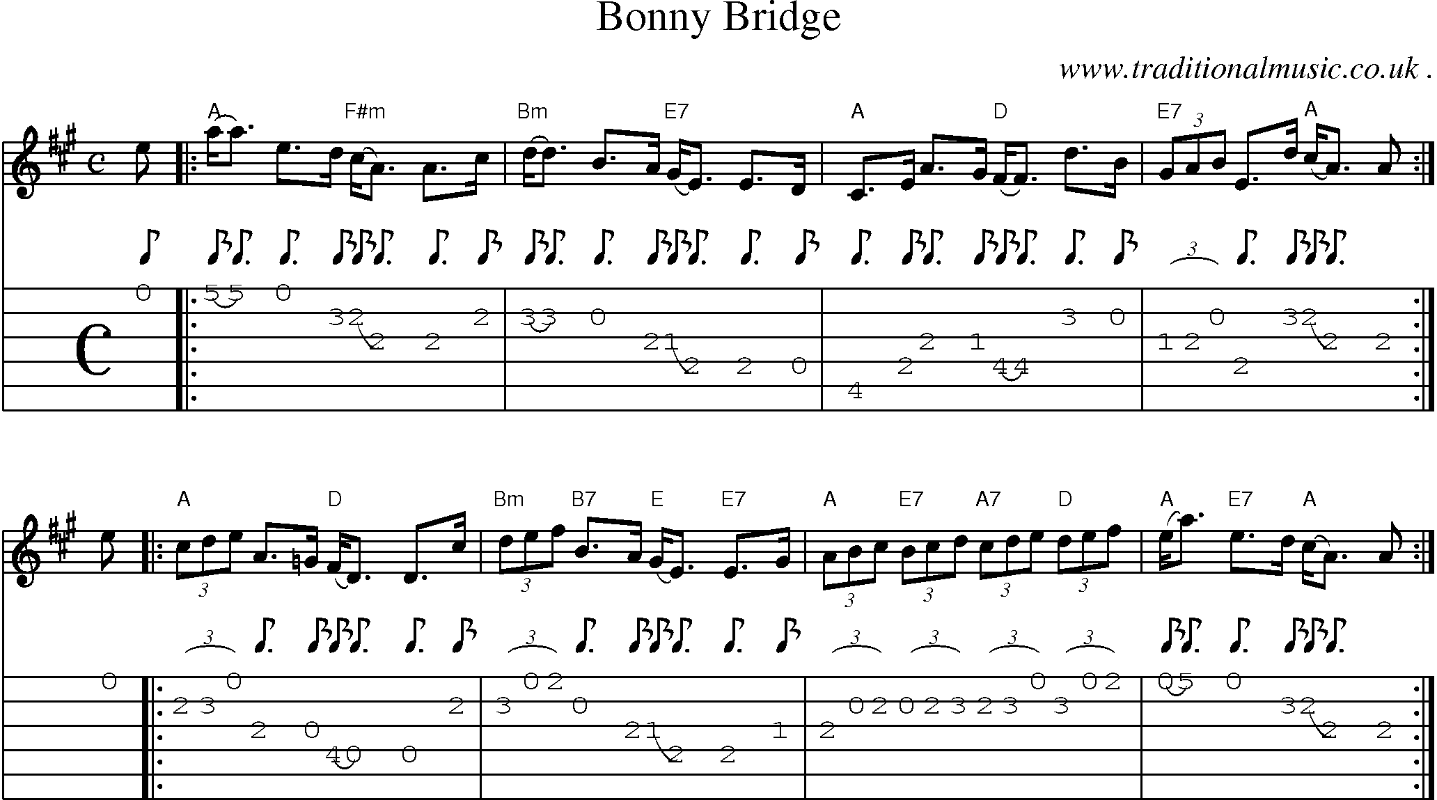 Sheet-music  score, Chords and Guitar Tabs for Bonny Bridge