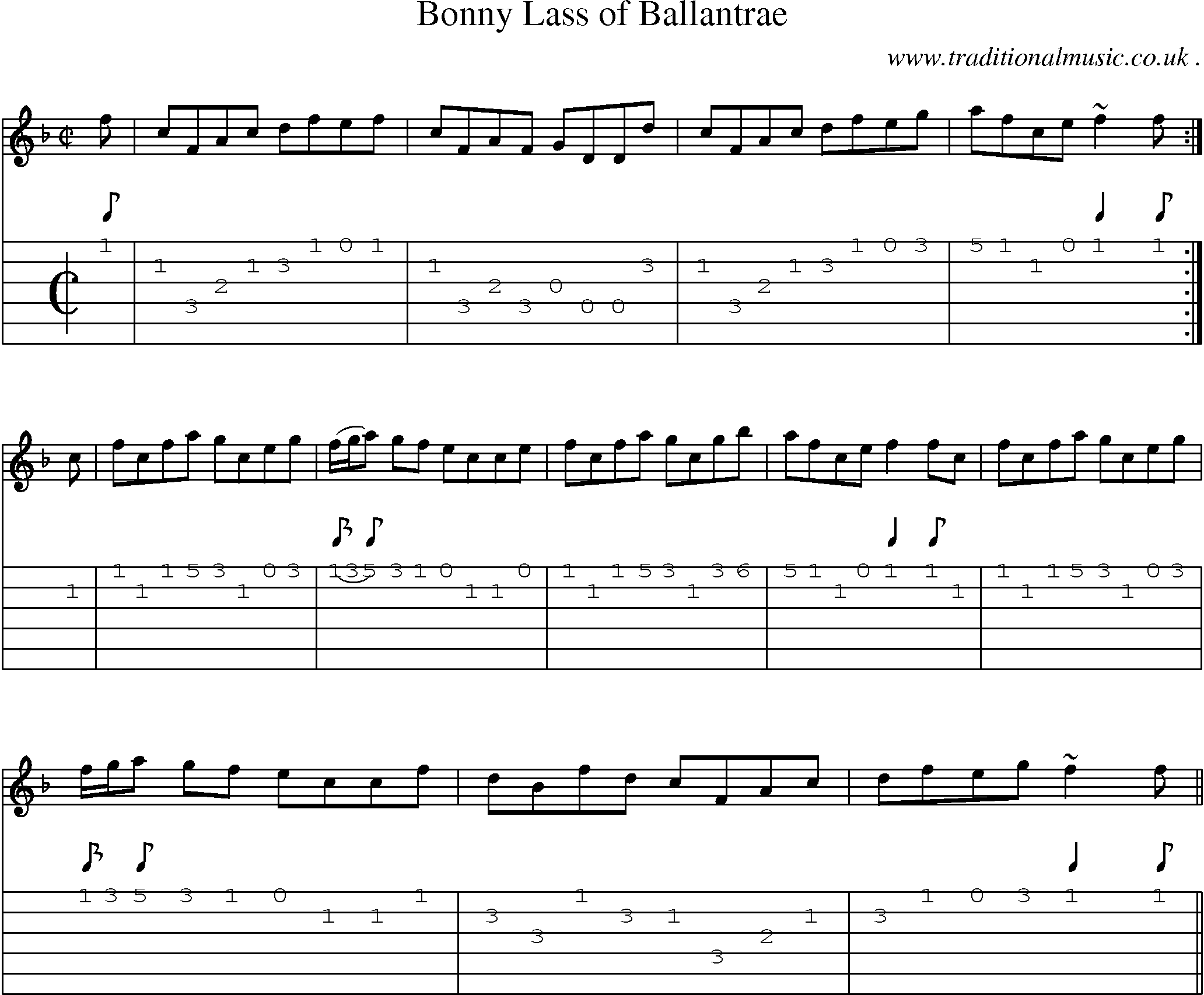 Sheet-music  score, Chords and Guitar Tabs for Bonny Lass Of Ballantrae