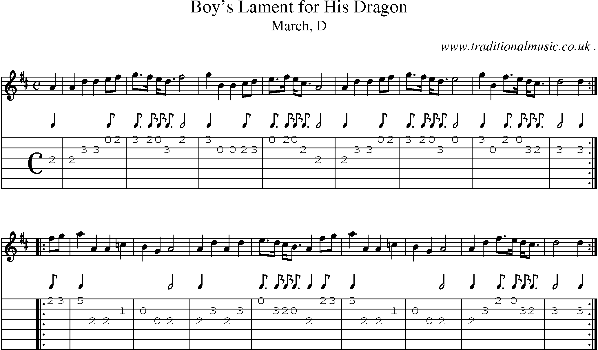 Sheet-music  score, Chords and Guitar Tabs for Boys Lament For His Dragon