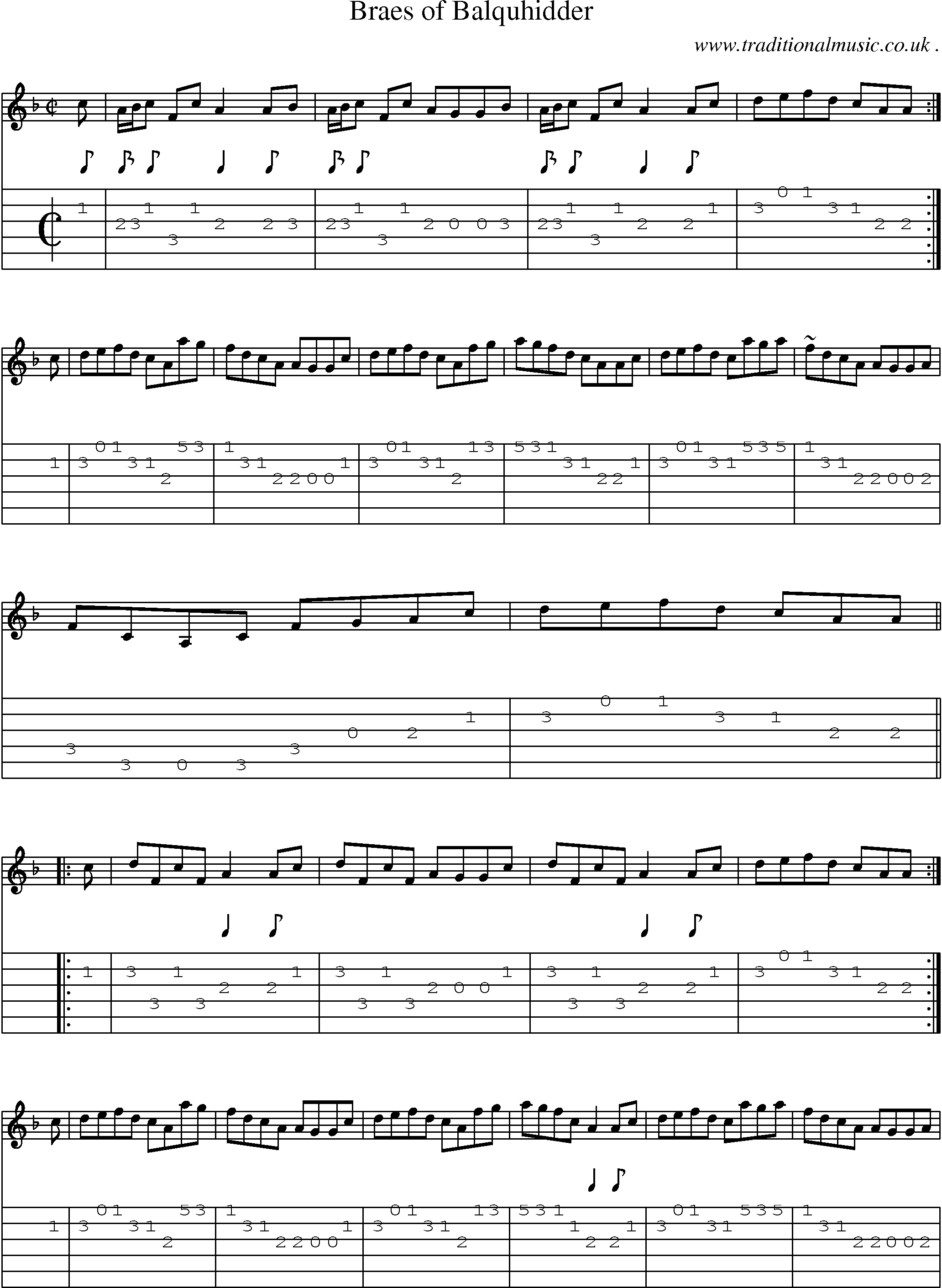 Sheet-music  score, Chords and Guitar Tabs for Braes Of Balquhidder