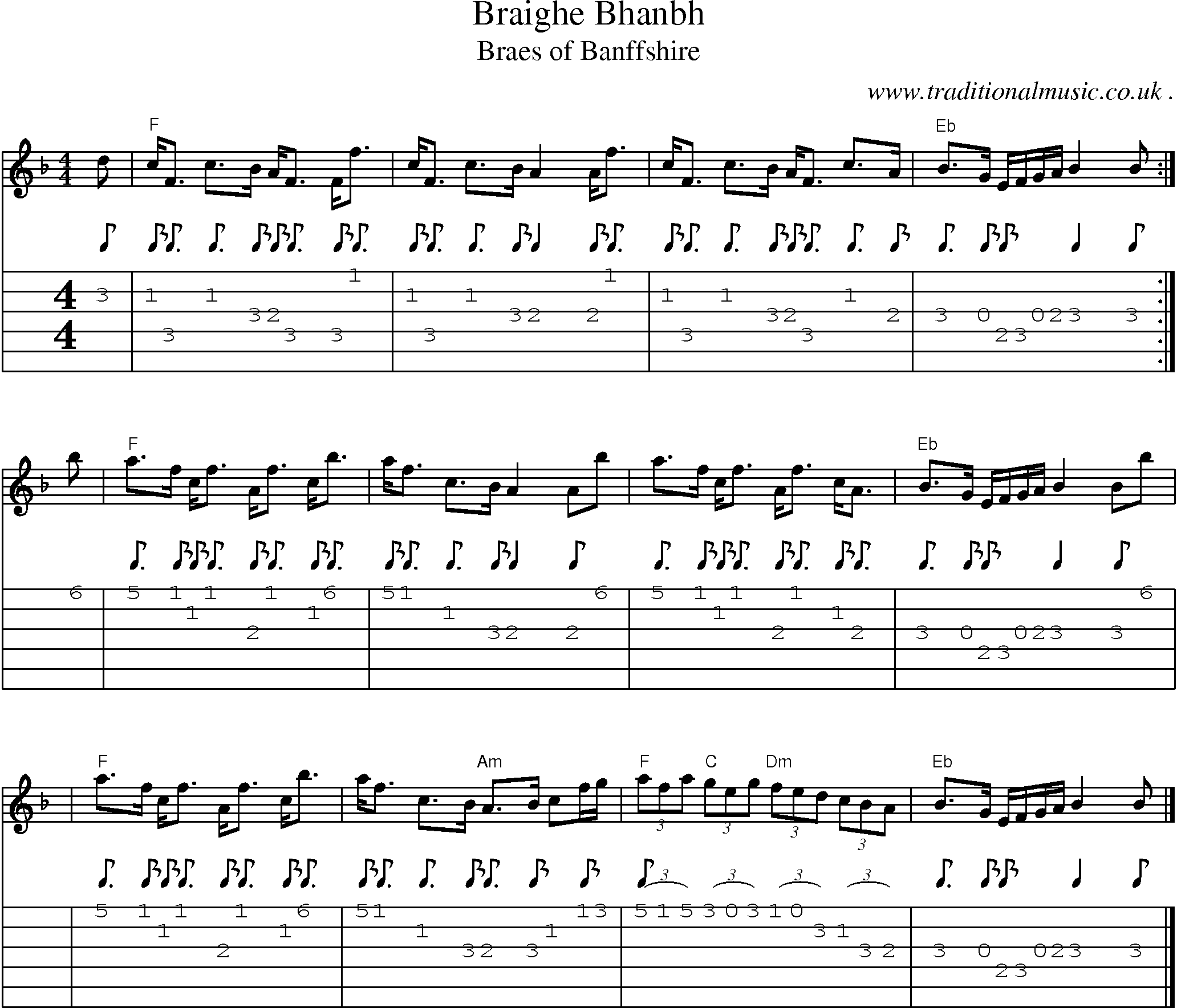 Sheet-music  score, Chords and Guitar Tabs for Braighe Bhanbh