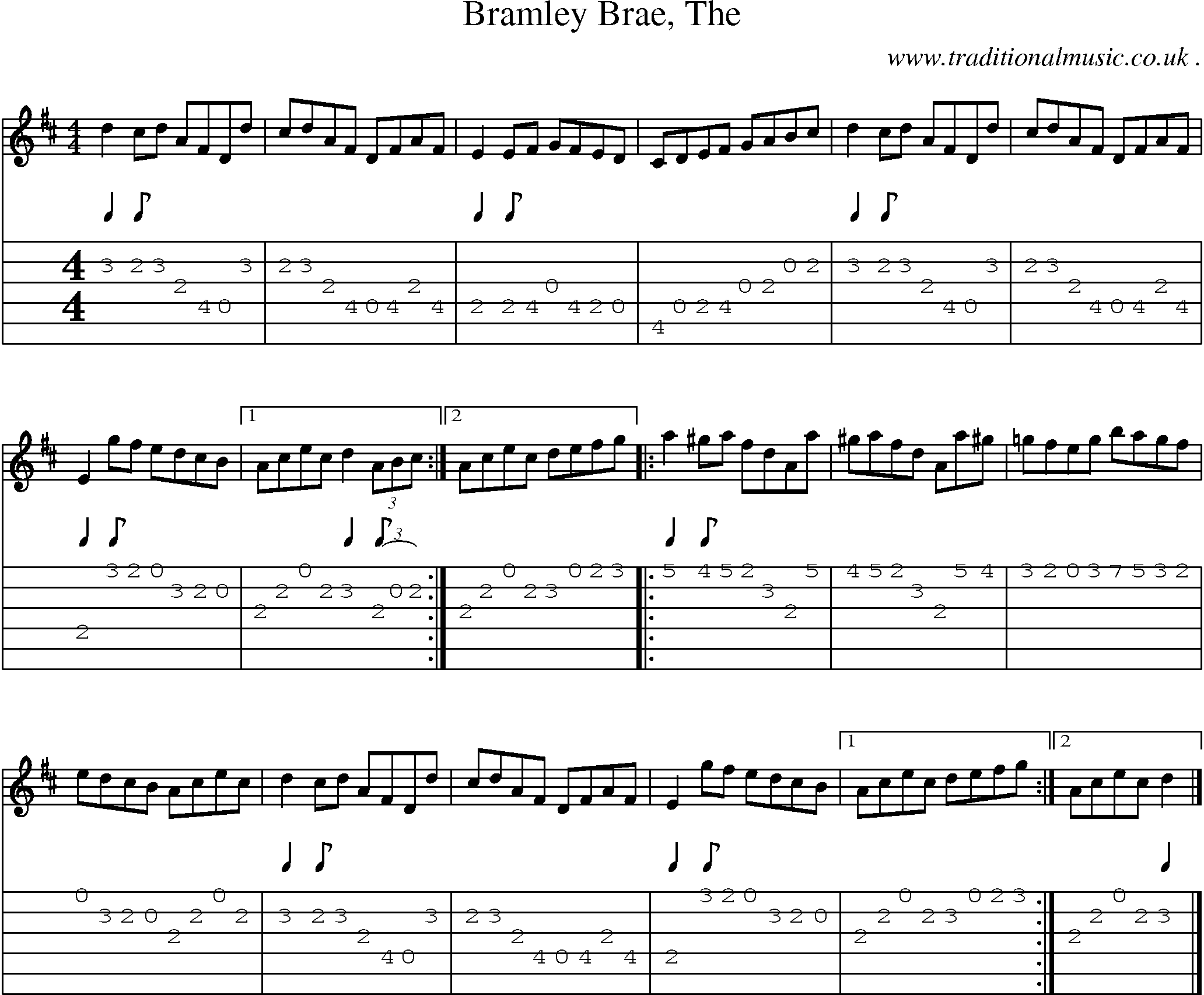 Sheet-music  score, Chords and Guitar Tabs for Bramley Brae The