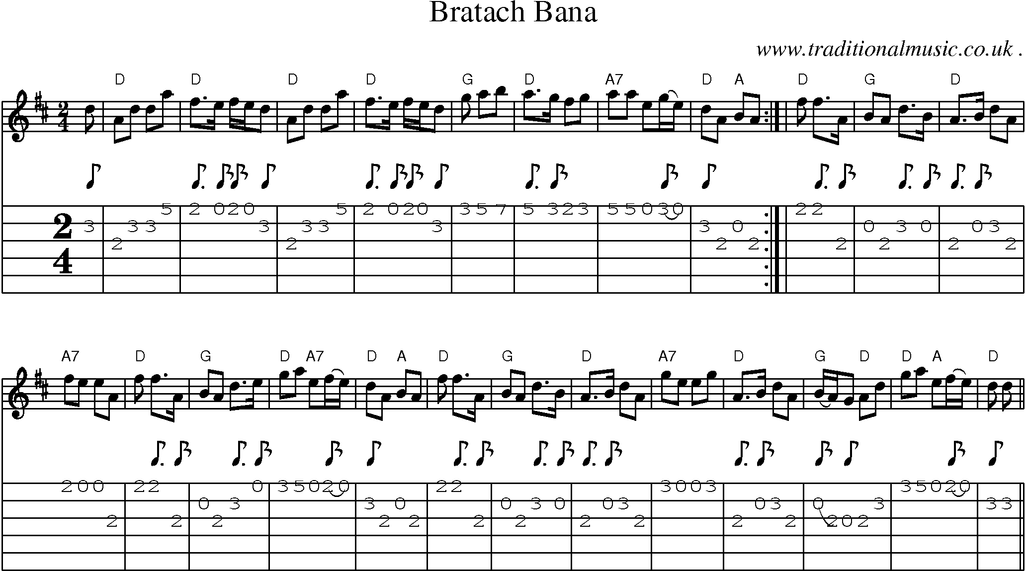 Sheet-music  score, Chords and Guitar Tabs for Bratach Bana